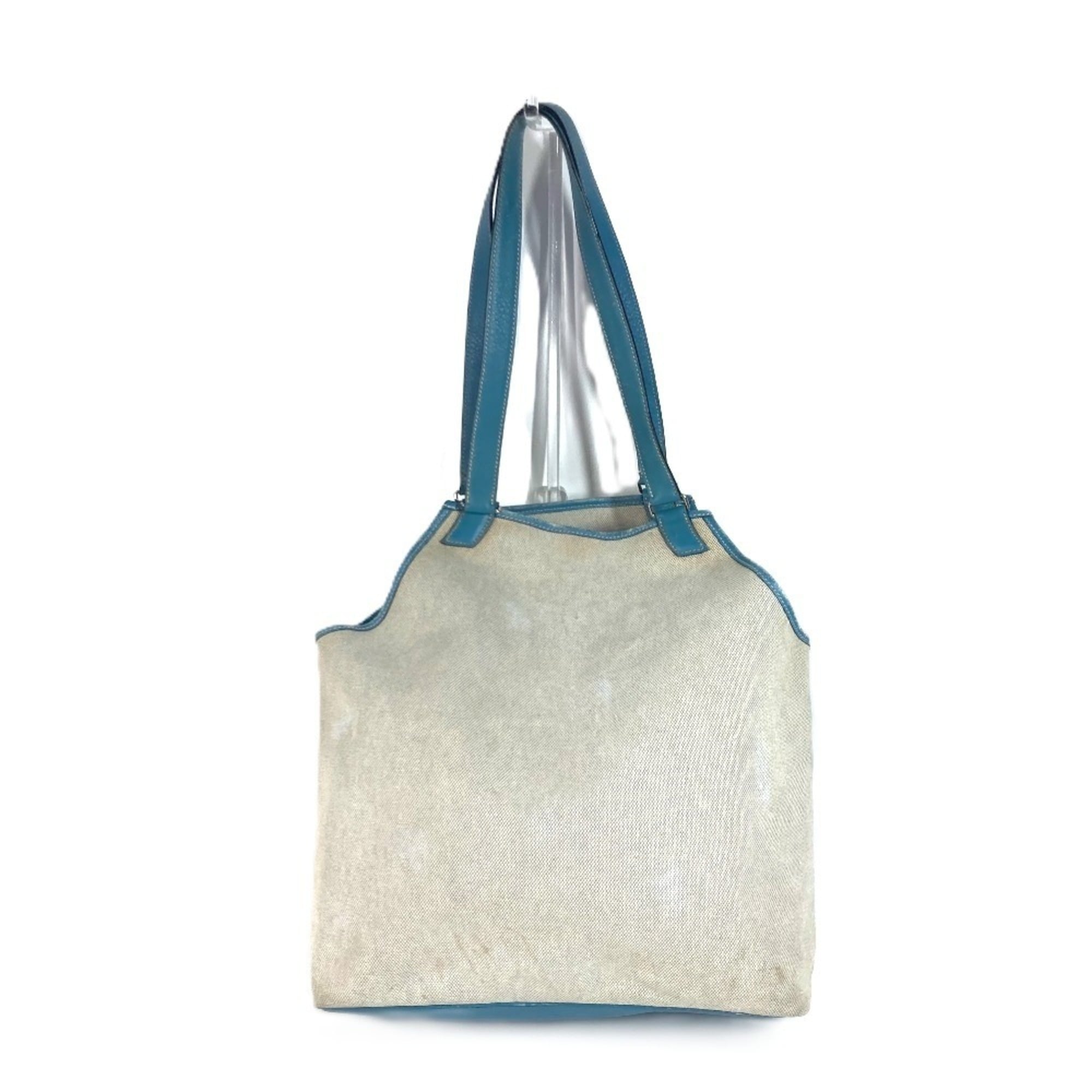 Hermes Jardinier Blue Leather Canvas Shoulder Bag Tote Bag (Pre-Owned)