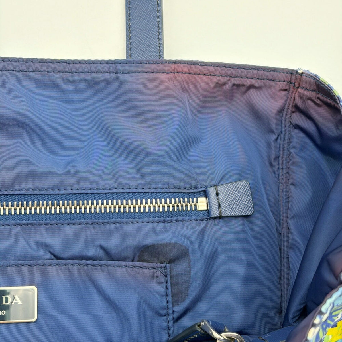 Prada Blue Multi-Color Nylon Leather Tote Bag (Pre-Owned)