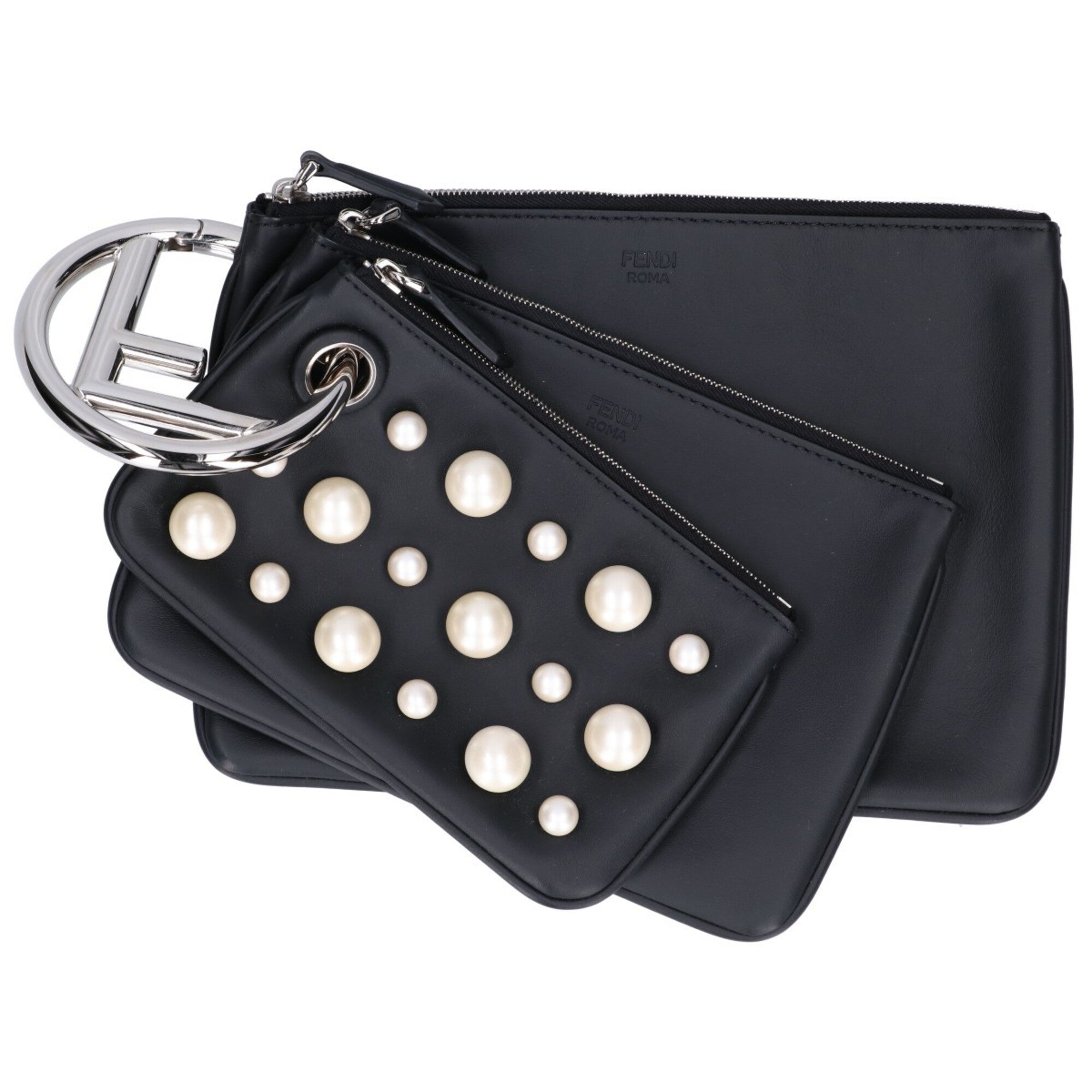Fendi Black Leather Clutch Bag Pouch (Pre-Owned)