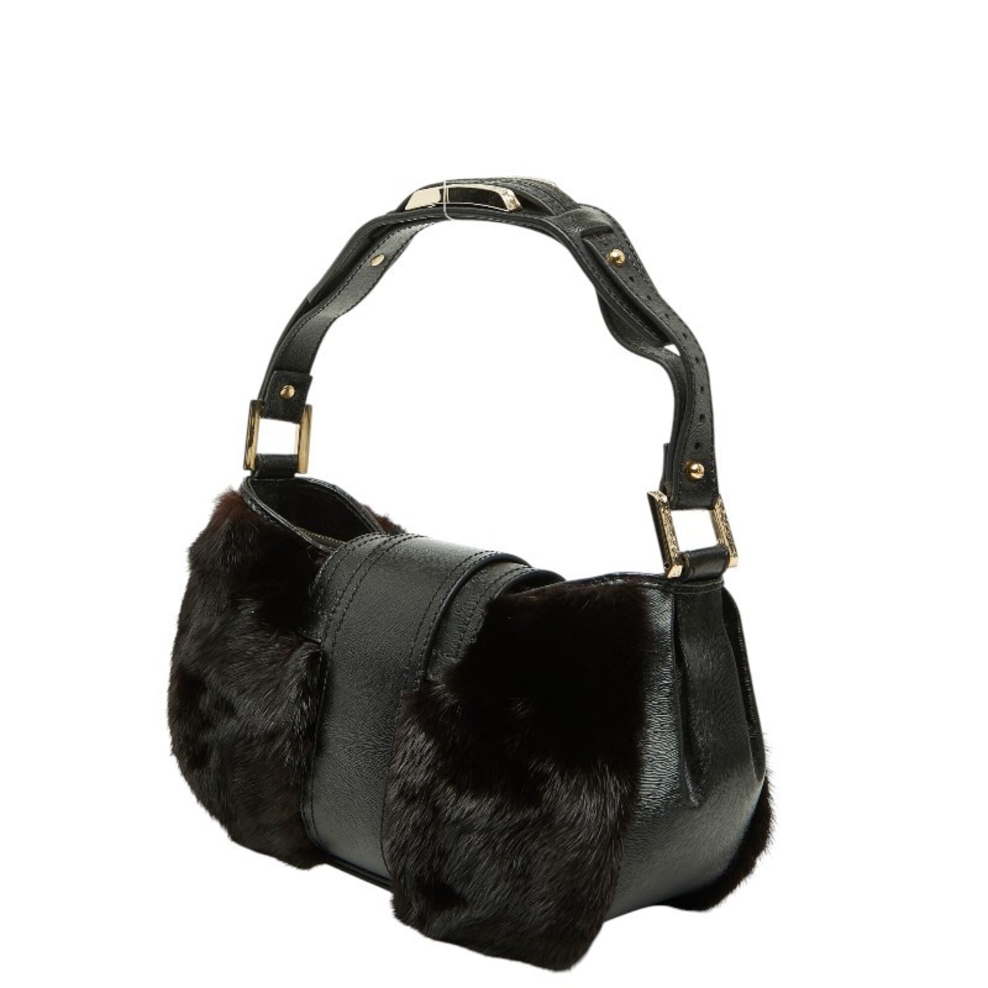 Fendi Black Brown Fur Leather Handbag Shoulder Bag (Pre-Owned)