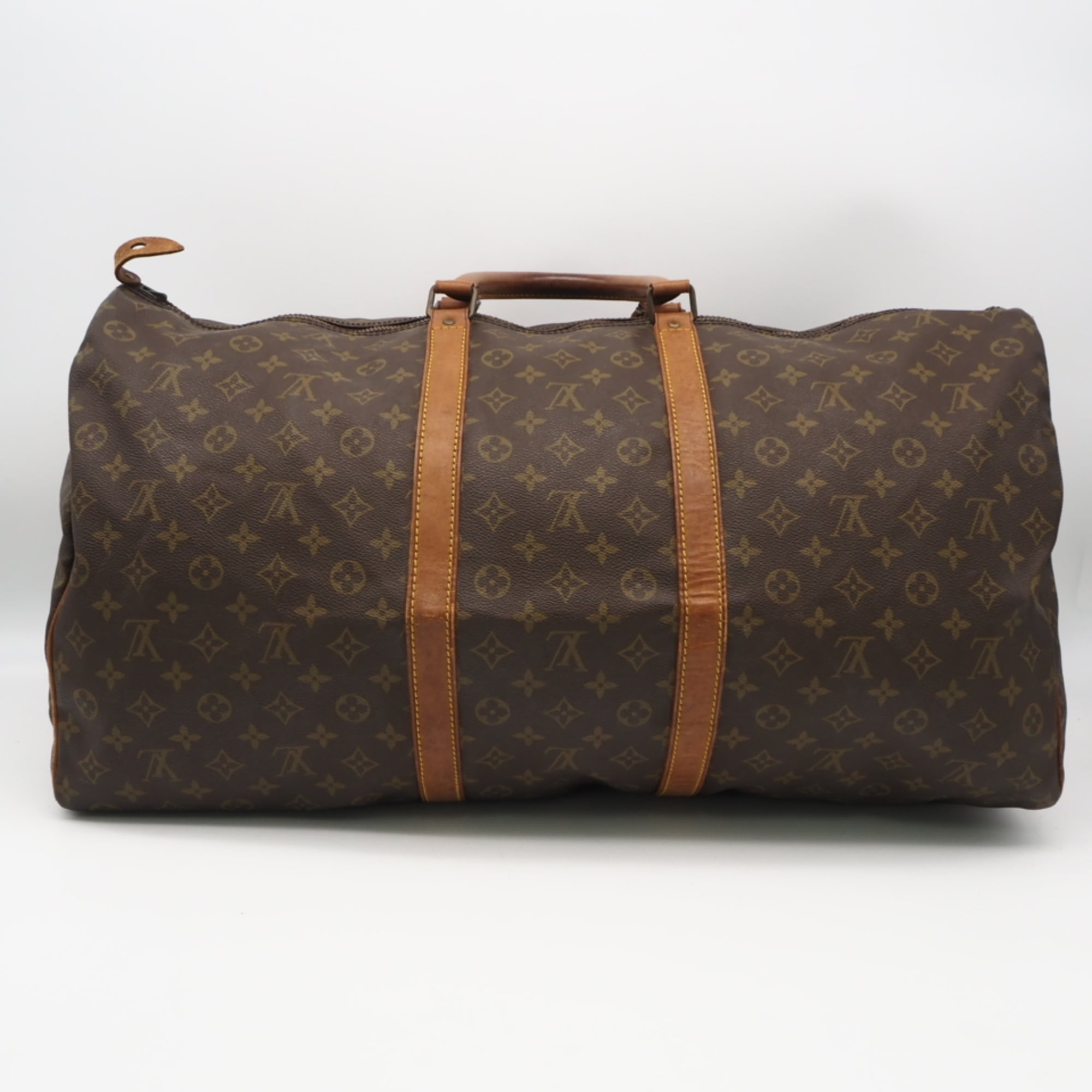 Louis Vuitton Beige Brown Coated Canvas Leather Boston Bag (Pre-Owned)