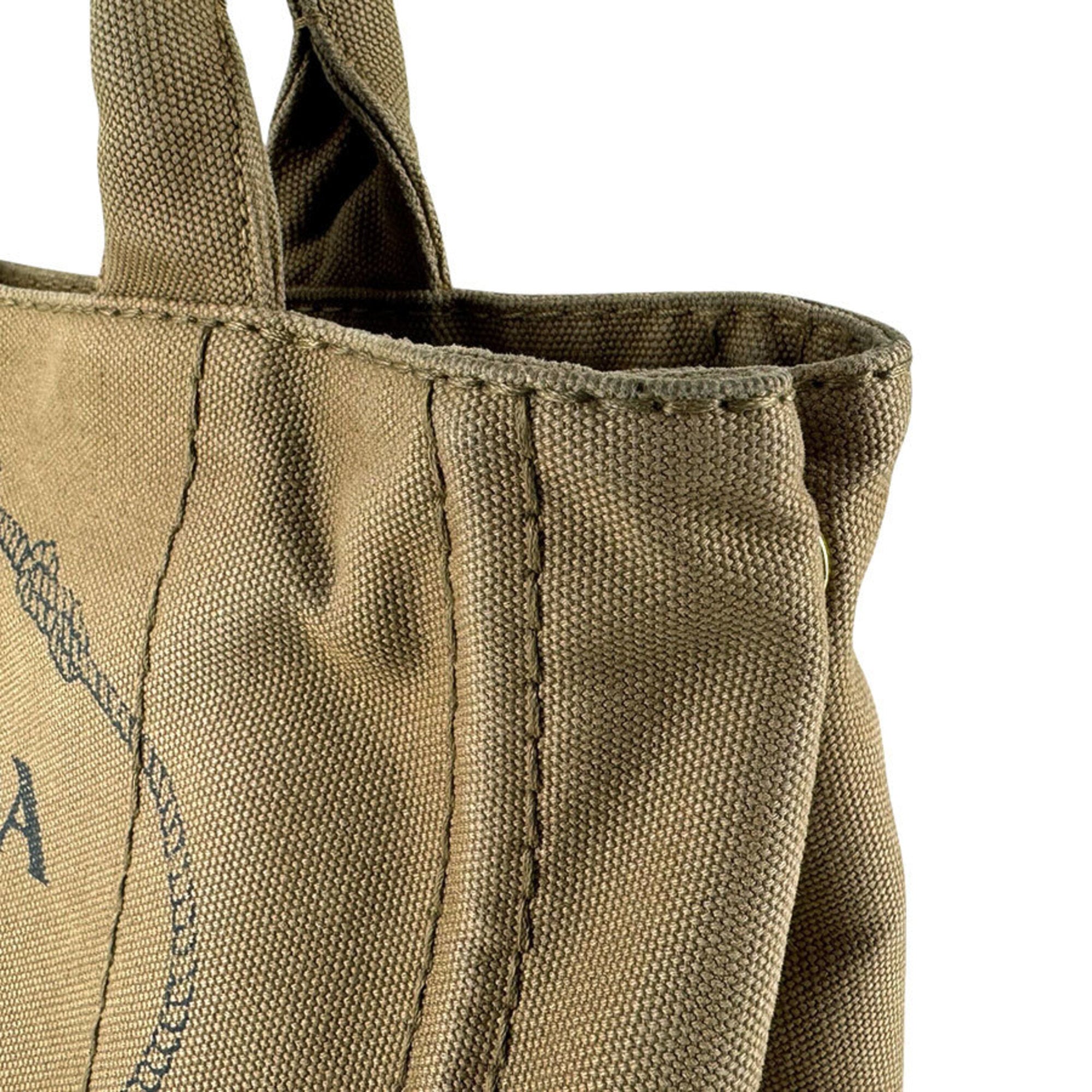 Prada Beige Brown Canapa Handbag Shoulder Bag (Pre-Owned)