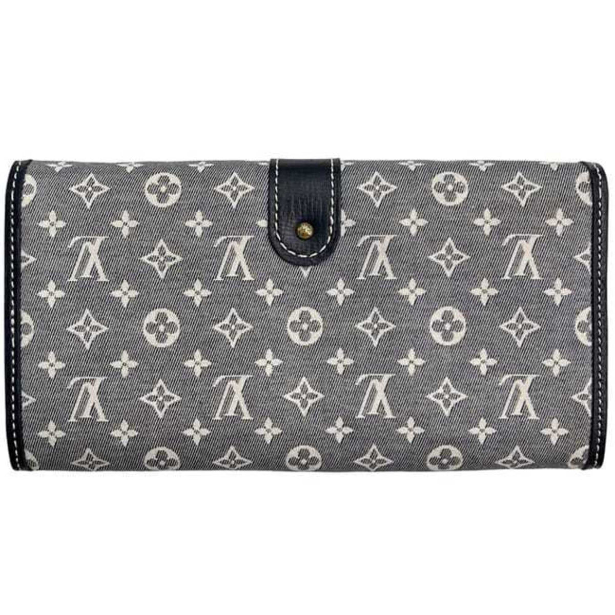 Louis Vuitton Gray Navy Canvas Leather Long Wallet (Bi-Fold) (Pre-Owned)