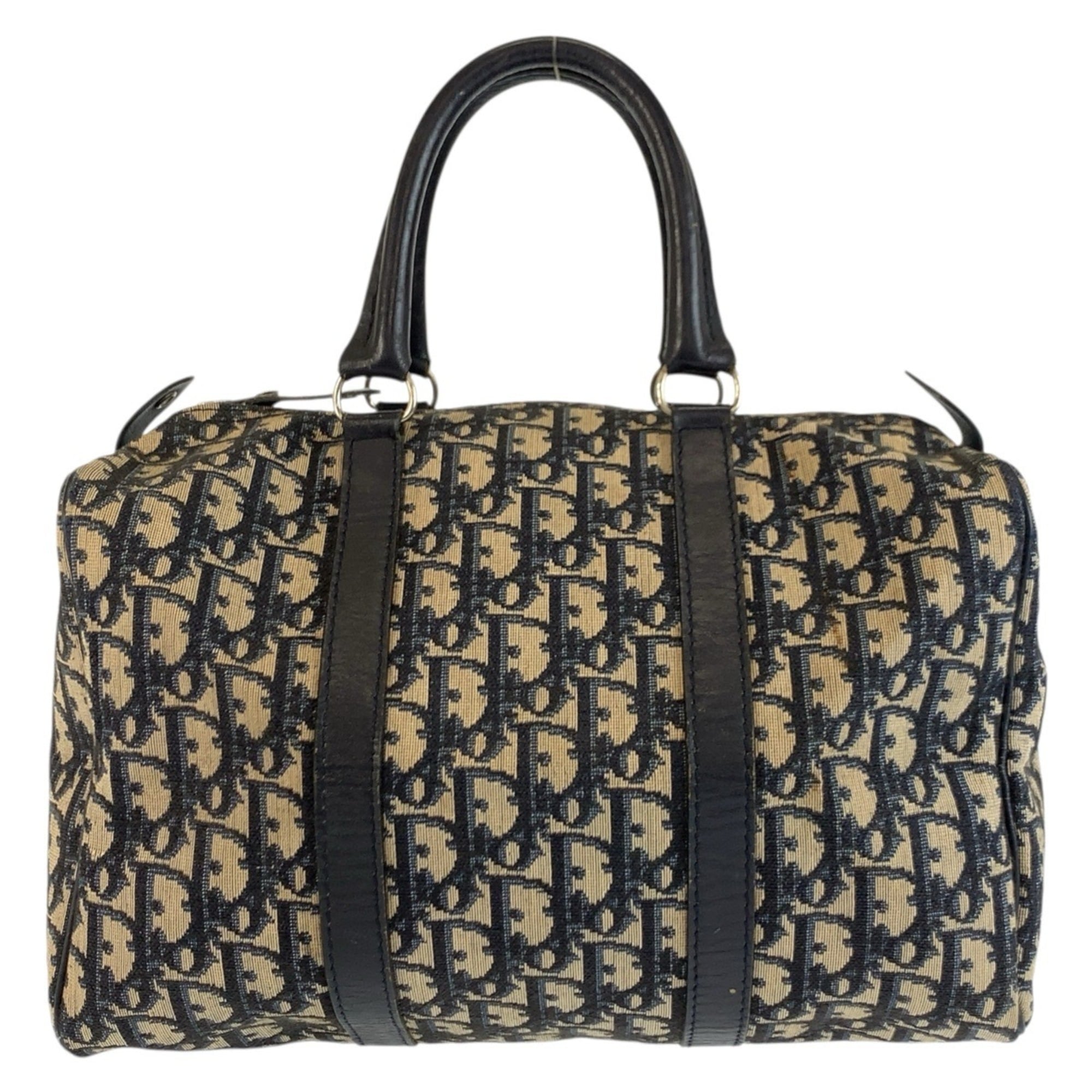 Christian Dior Navy Canvas Leather Boston Bag Handbag (Pre-Owned)