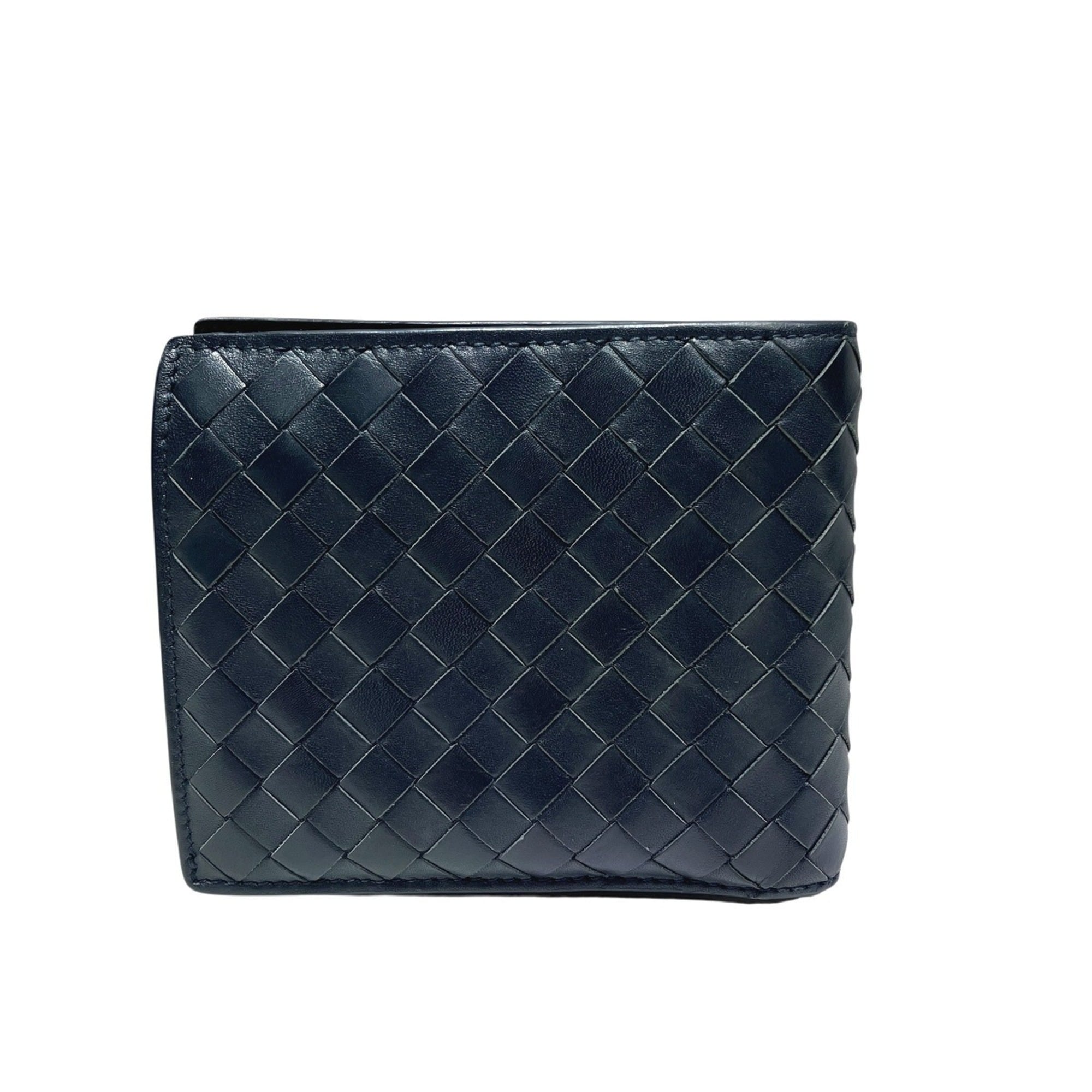 Bottega Veneta Intrecciato Navy Leather Wallet (Bi-Fold) (Pre-Owned)