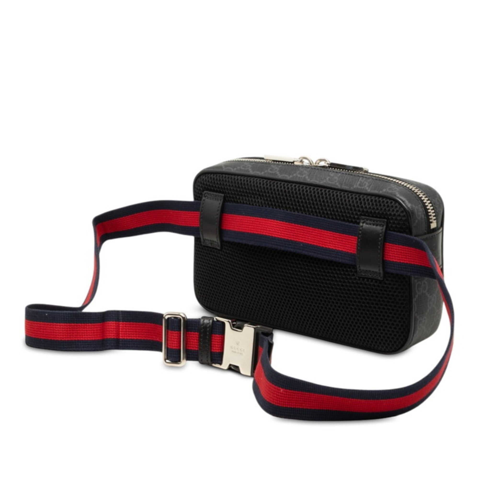 Gucci Gray Navy Red Color Leather Shoulder Bag Sling Bag (Pre-Owned)