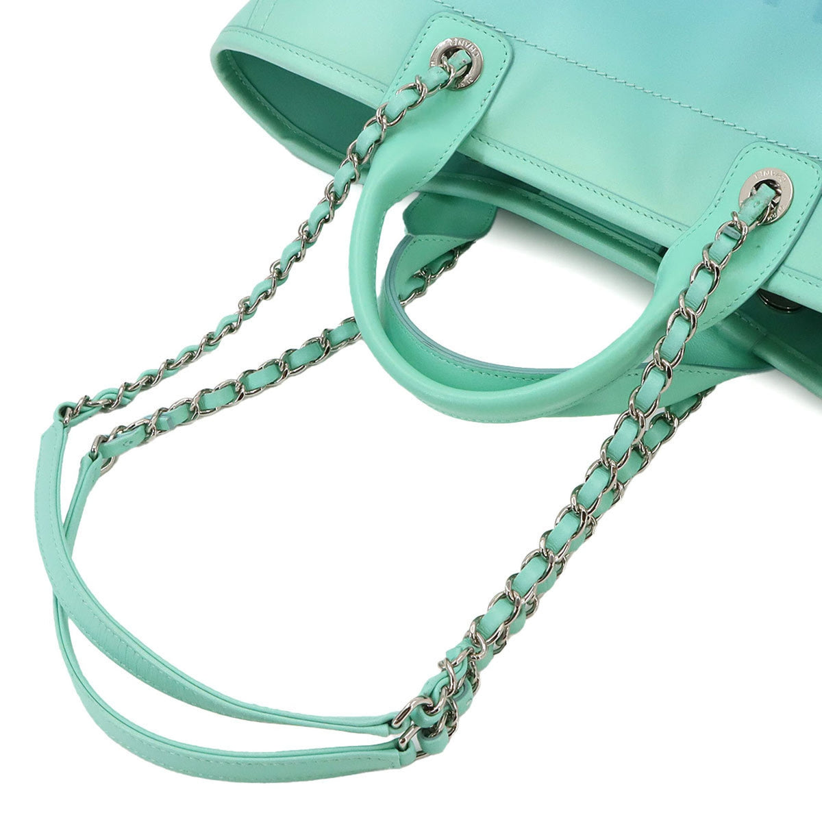 Chanel Deauville Blue Leather Handbag Tote Bag (Pre-Owned)