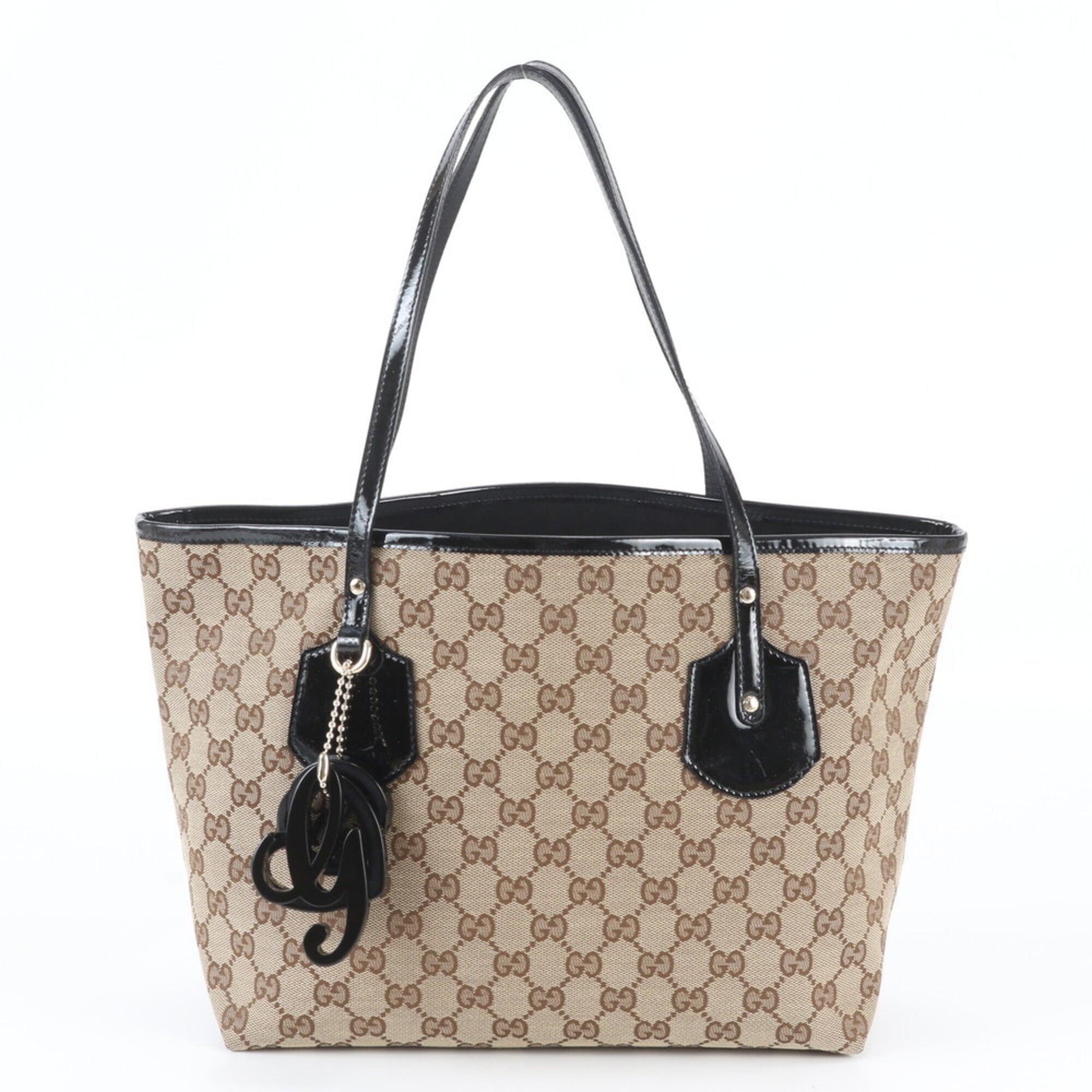 Gucci Black Brown Leather Canvas Handbag Shoulder Bag Tote Bag (Pre-Owned)