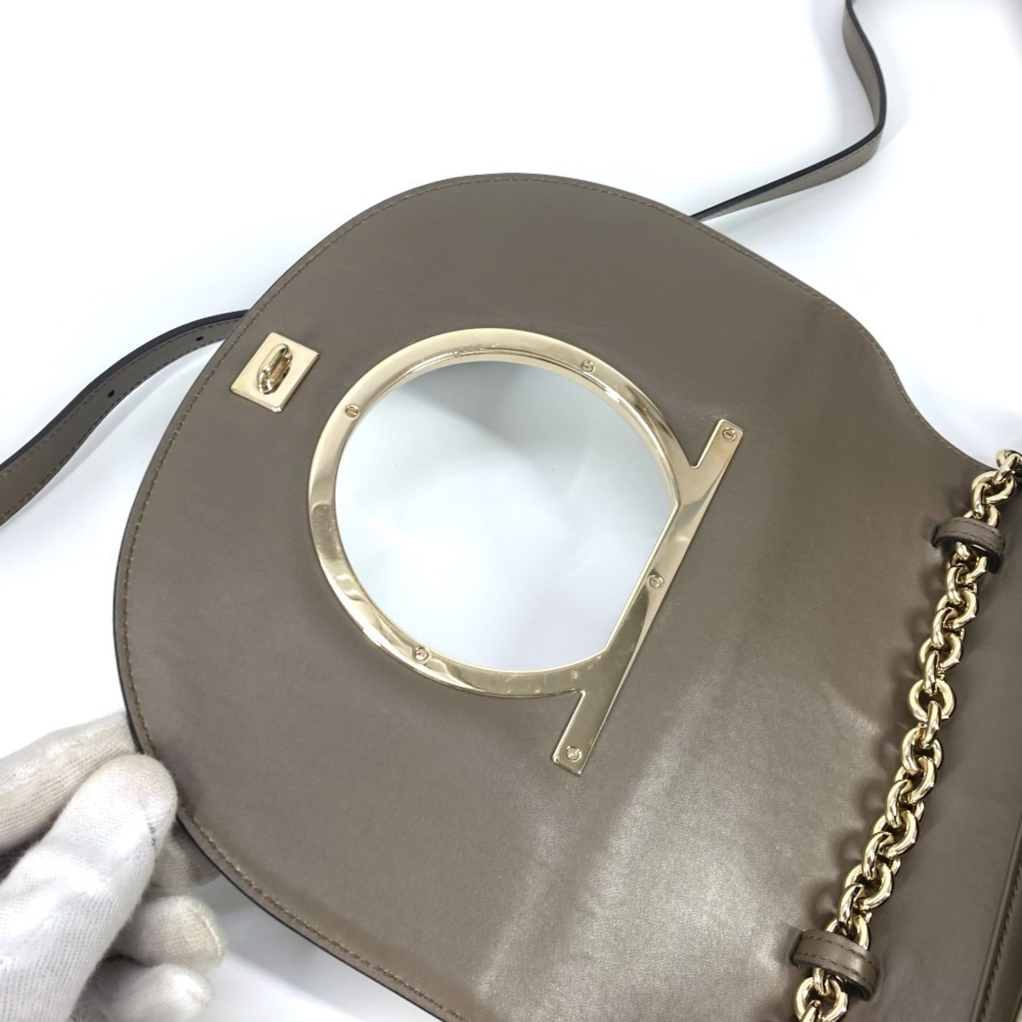 Salvatore Ferragamo Gancini Grayish Leather Clutch Bag Pochette Shoulder Bag (Pre-Owned)