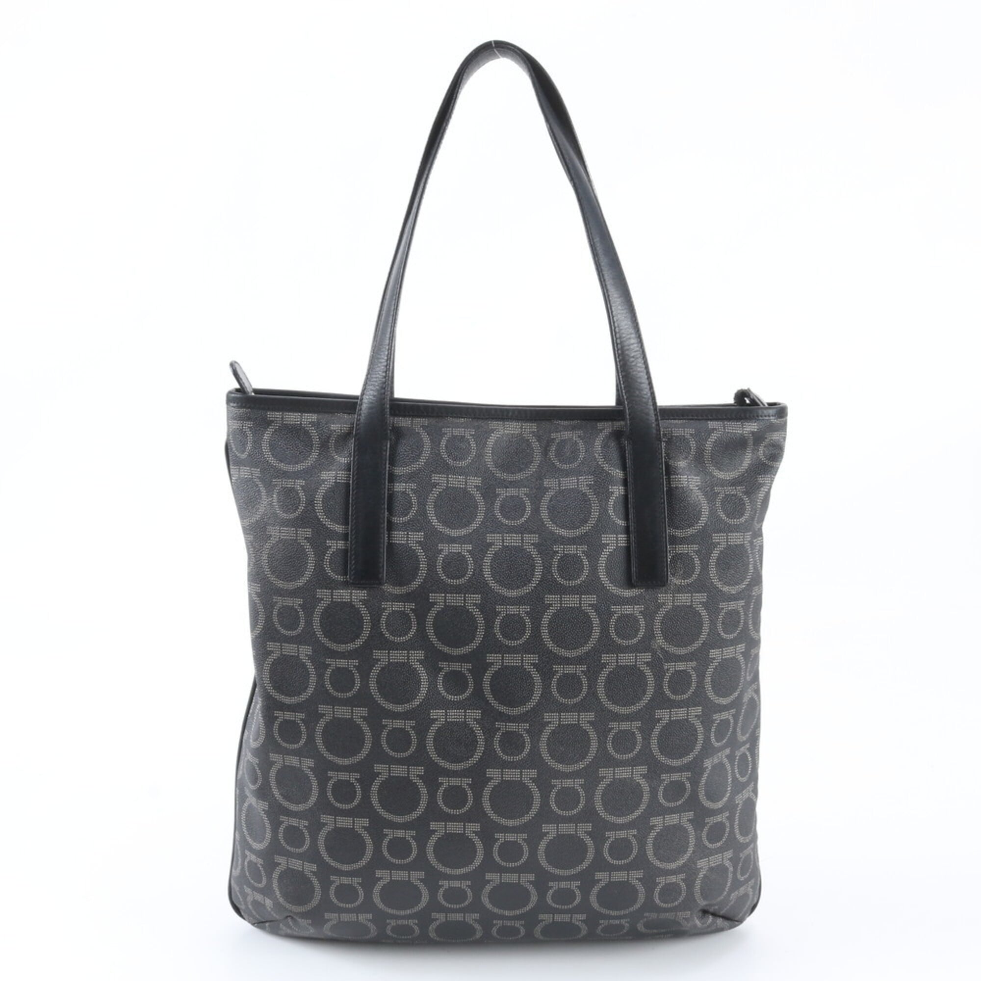 Salvatore Ferragamo Black Gray Leather Coated Canvas Handbag Tote Bag (Pre-Owned)