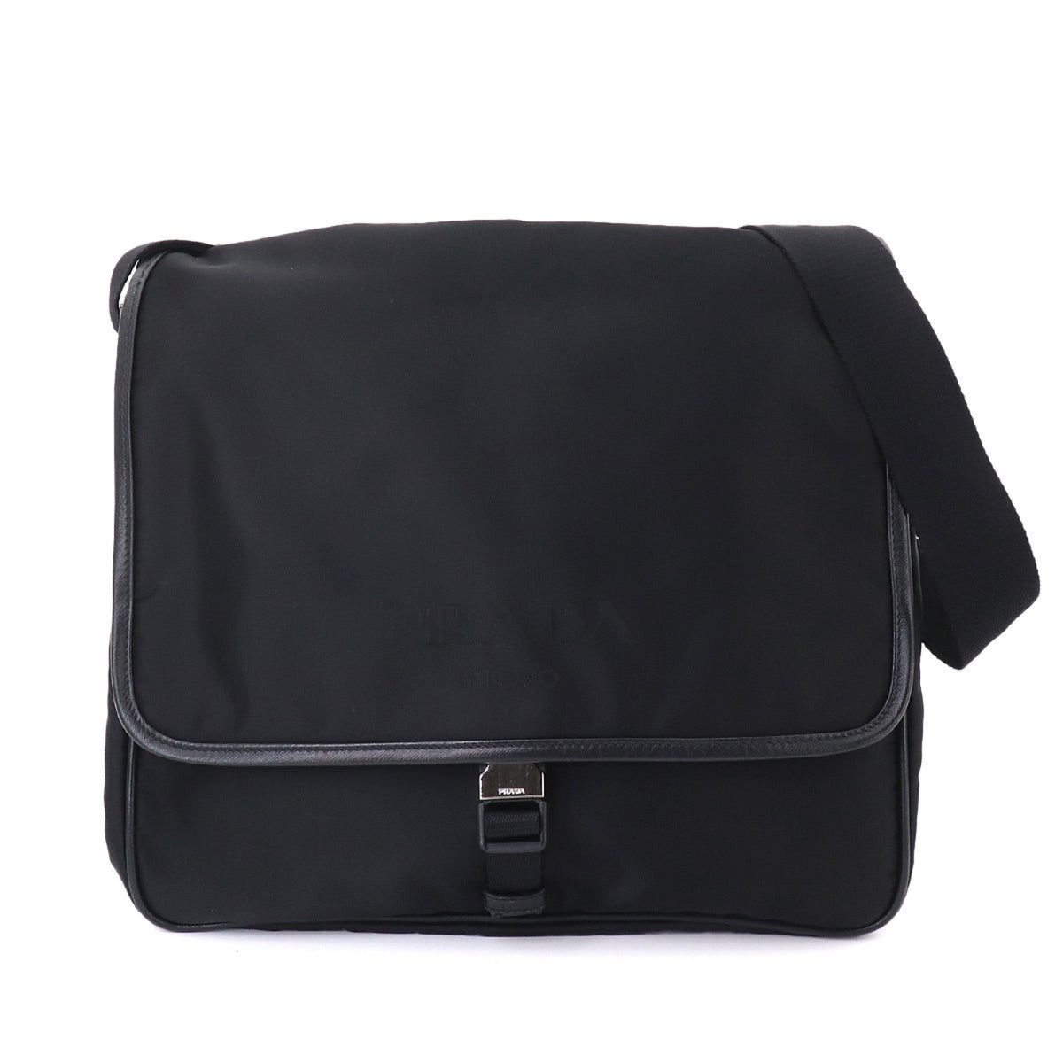 Prada Black Nylon Leather Handbag Messenger Bag Shoulder Bag (Pre-Owned)