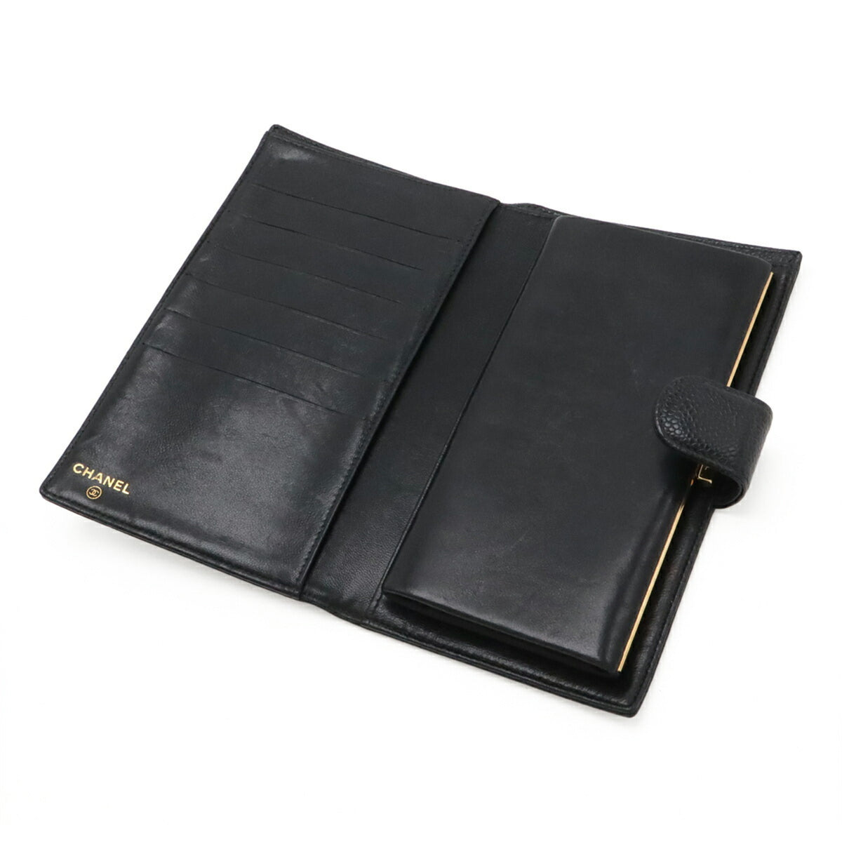 Chanel Black Grained Calfskin Long Wallet (Bi-Fold) (Pre-Owned)
