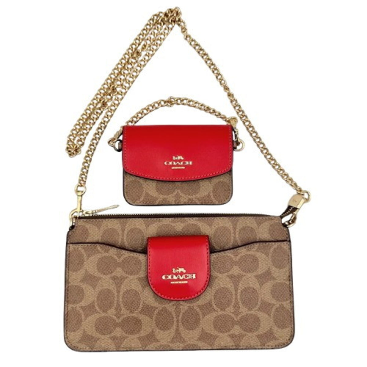 Coach Signature Brown Red Color Pvc Shoulder Bag (Pre-Owned)