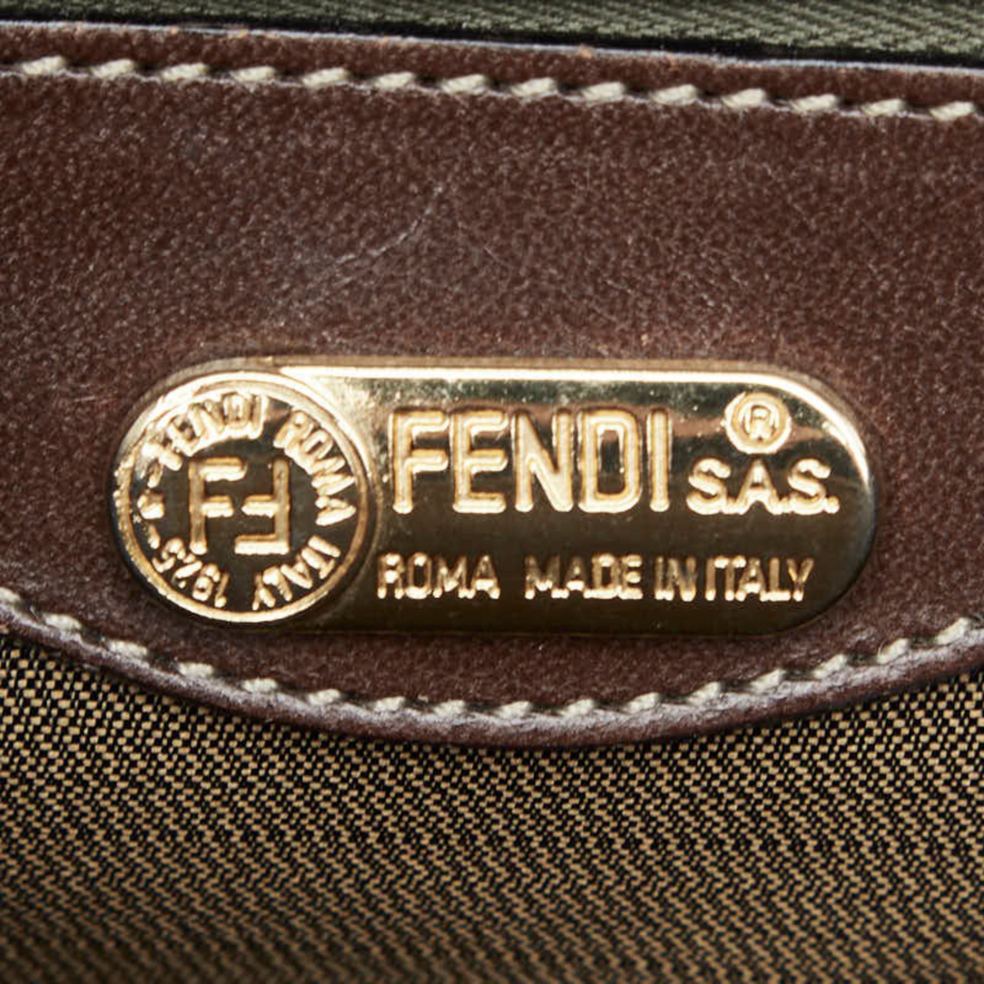 Fendi Brown Canvas Leather Handbag Shoulder Bag (Pre-Owned)