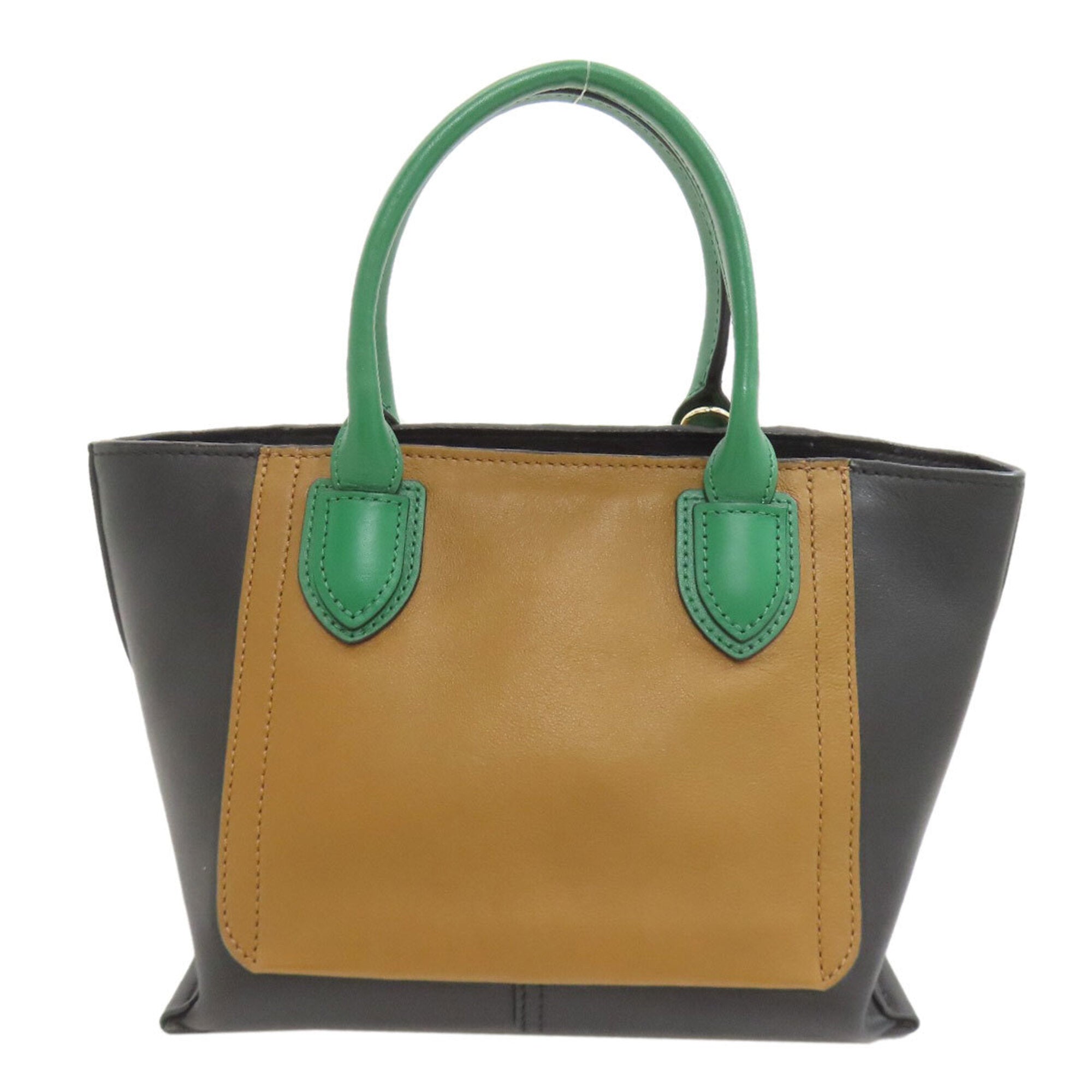 Longchamp Black Brown Green Leather Handbag (Pre-Owned)