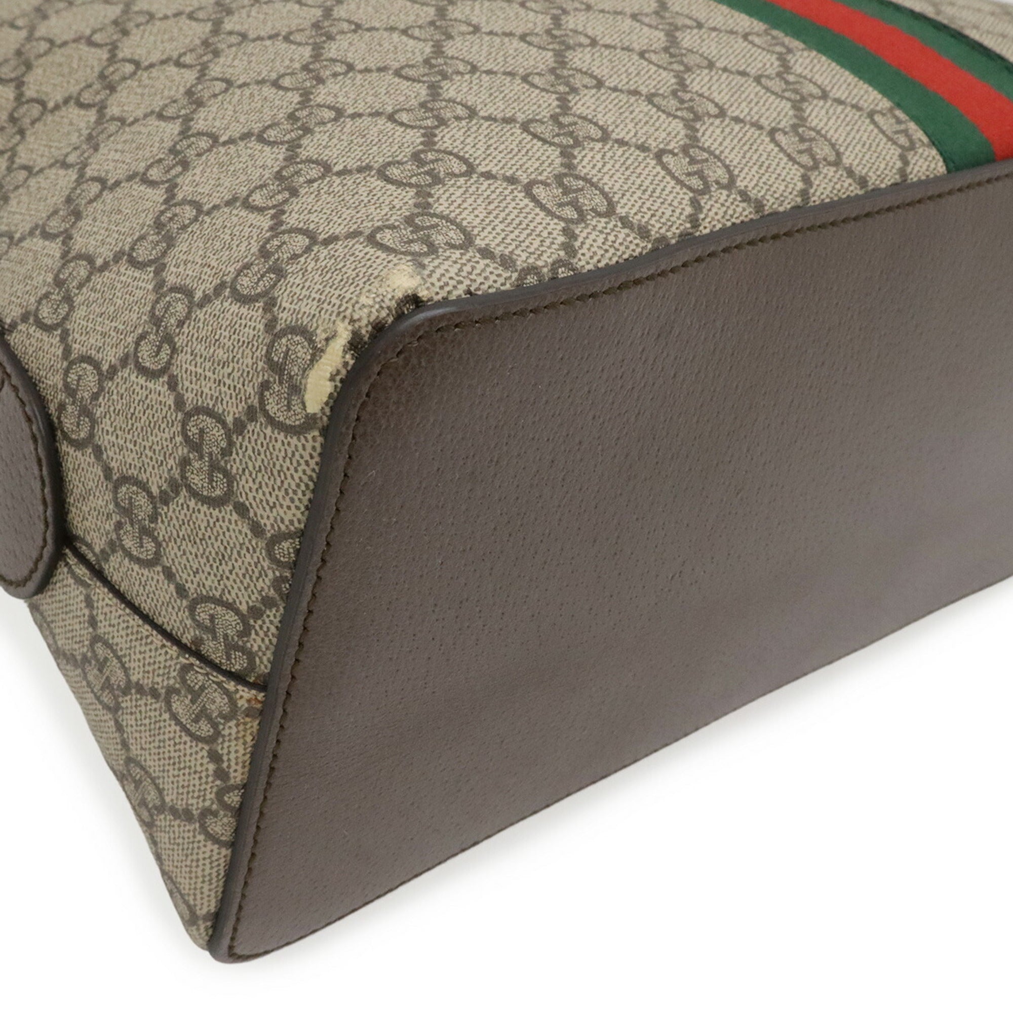 Gucci Beige Dark Brown Green Red Color Gg Supreme Canvas Leather Handbag Shoulder Bag (Pre-Owned)