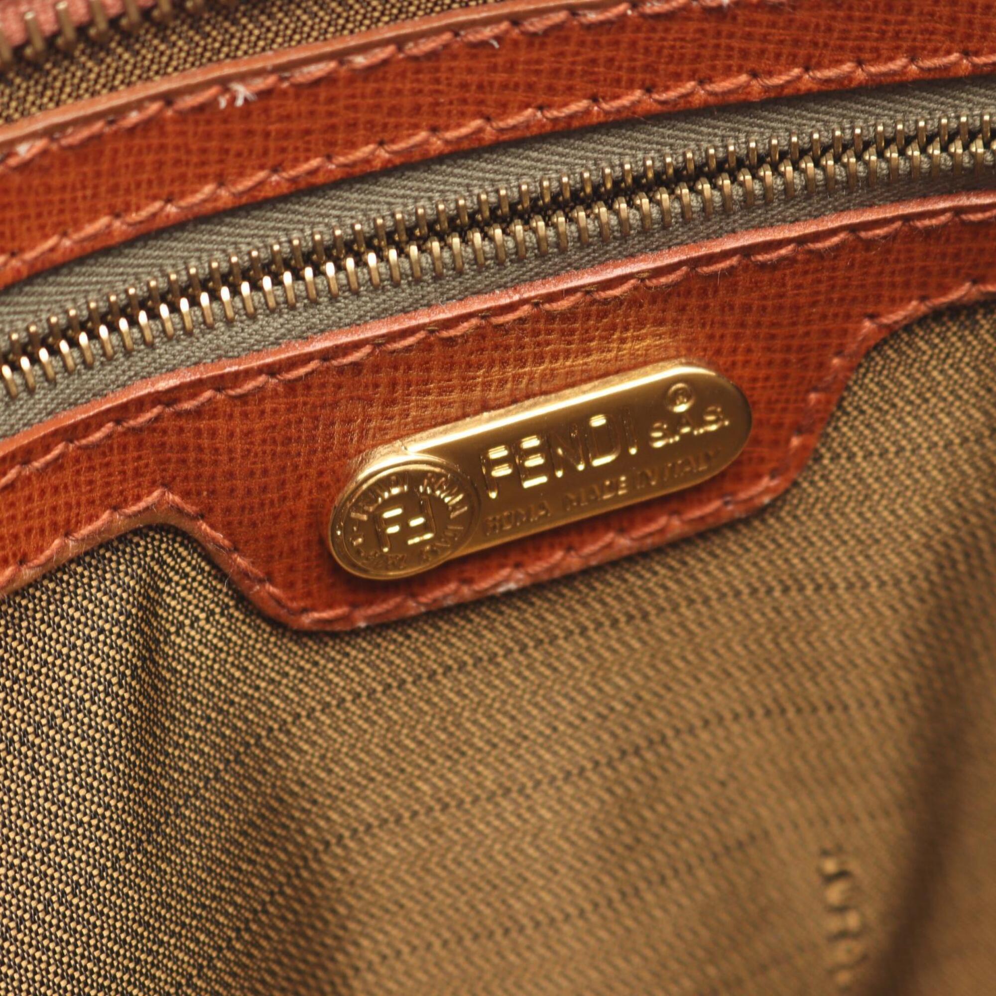 Fendi Beige Brown Canvas Leather Handbag Shoulder Bag (Pre-Owned)