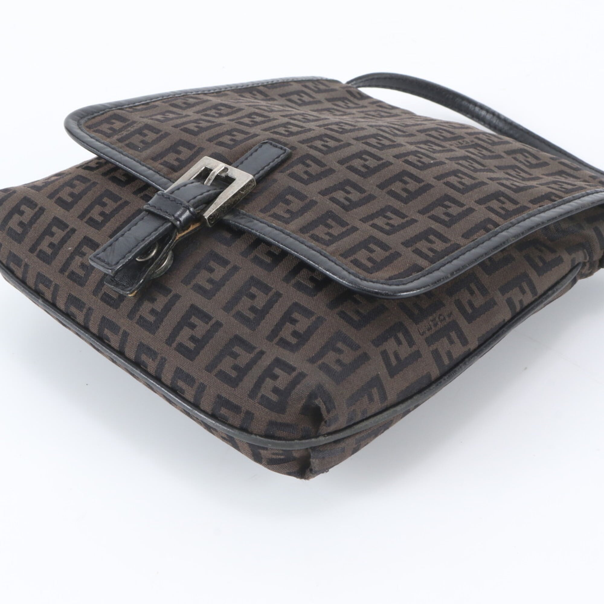 Fendi Black Brown Leather Canvas Crossbody Bag Shoulder Bag (Pre-Owned)