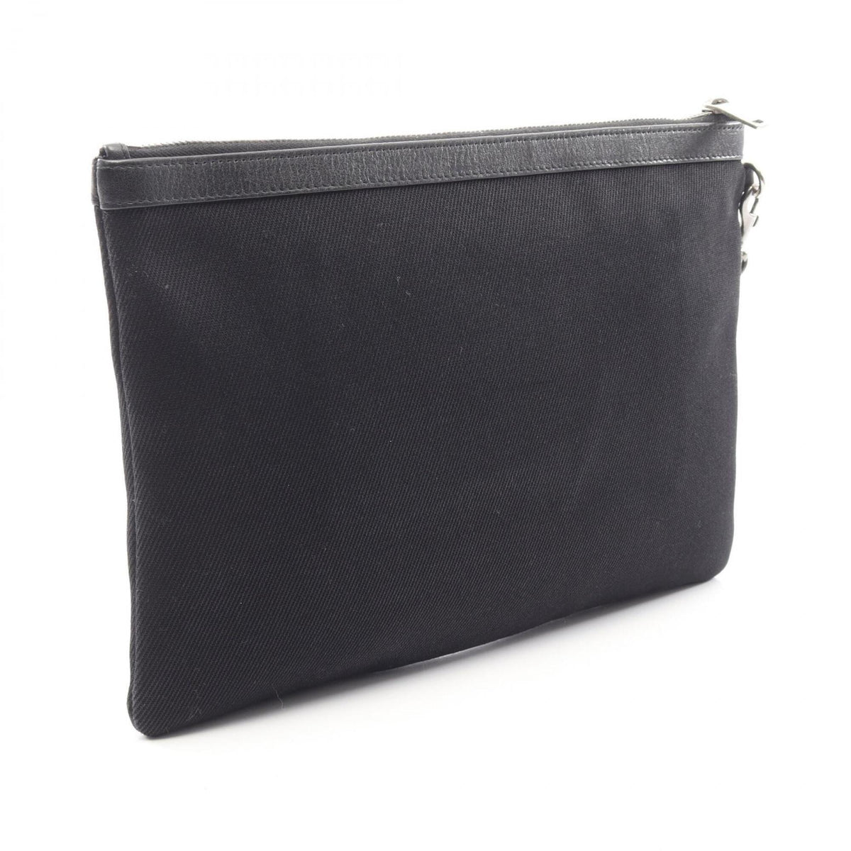 Yves Saint Laurent Black Canvas Leather Clutch Bag Handbag (Pre-Owned)