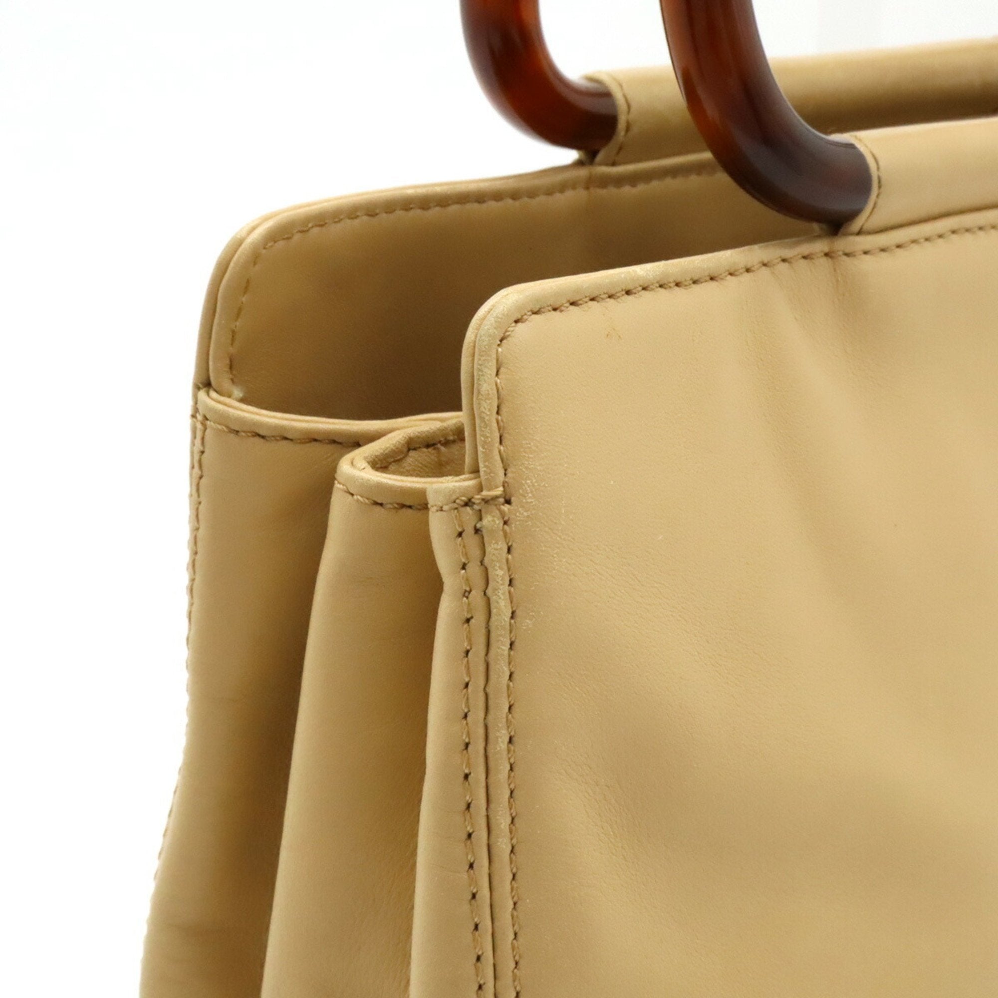 Chanel Beige Brown Leather Plastic Handbag (Pre-Owned)