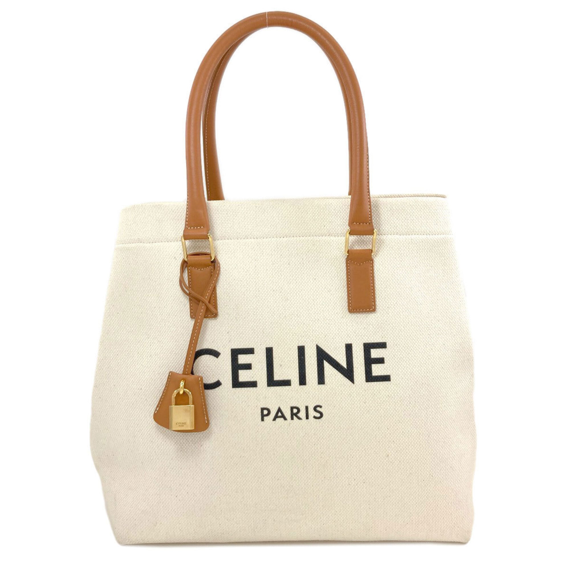 Celine Brown White Canvas Handbag (Pre-Owned)