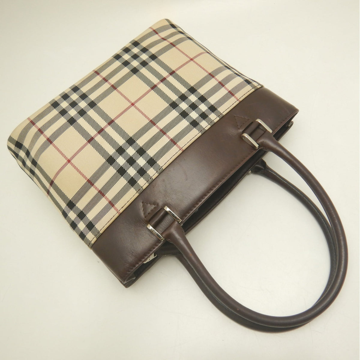 Burberry Beige Brown Canvas Leather Handbag (Pre-Owned)
