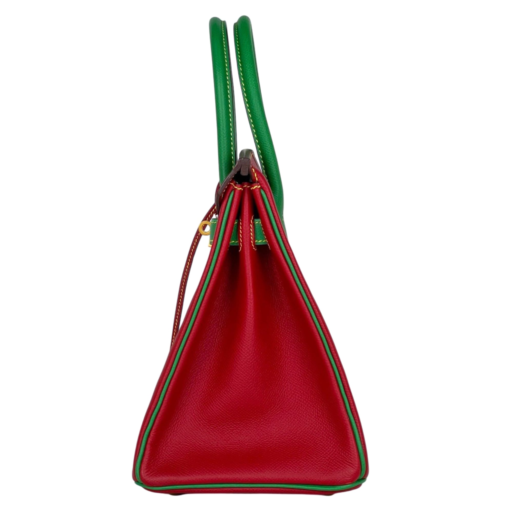 Hermes Birkin Bambou Green Rouge Casaque Epsom Leather Handbag (Pre-Owned)