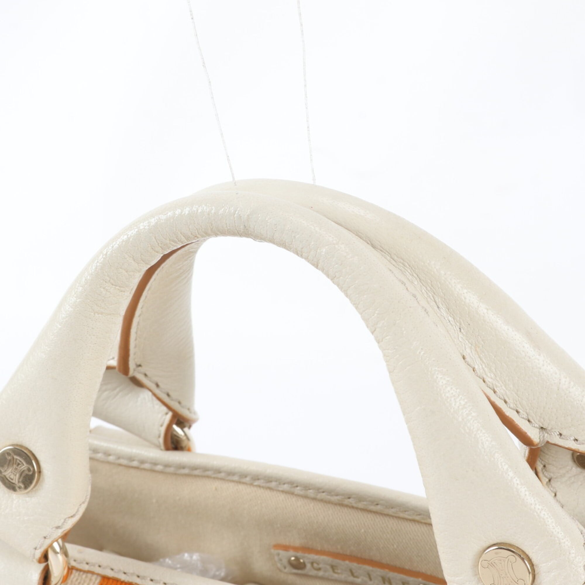 Celine Ivory Orange Canvas Leather Handbag Tote Bag (Pre-Owned)