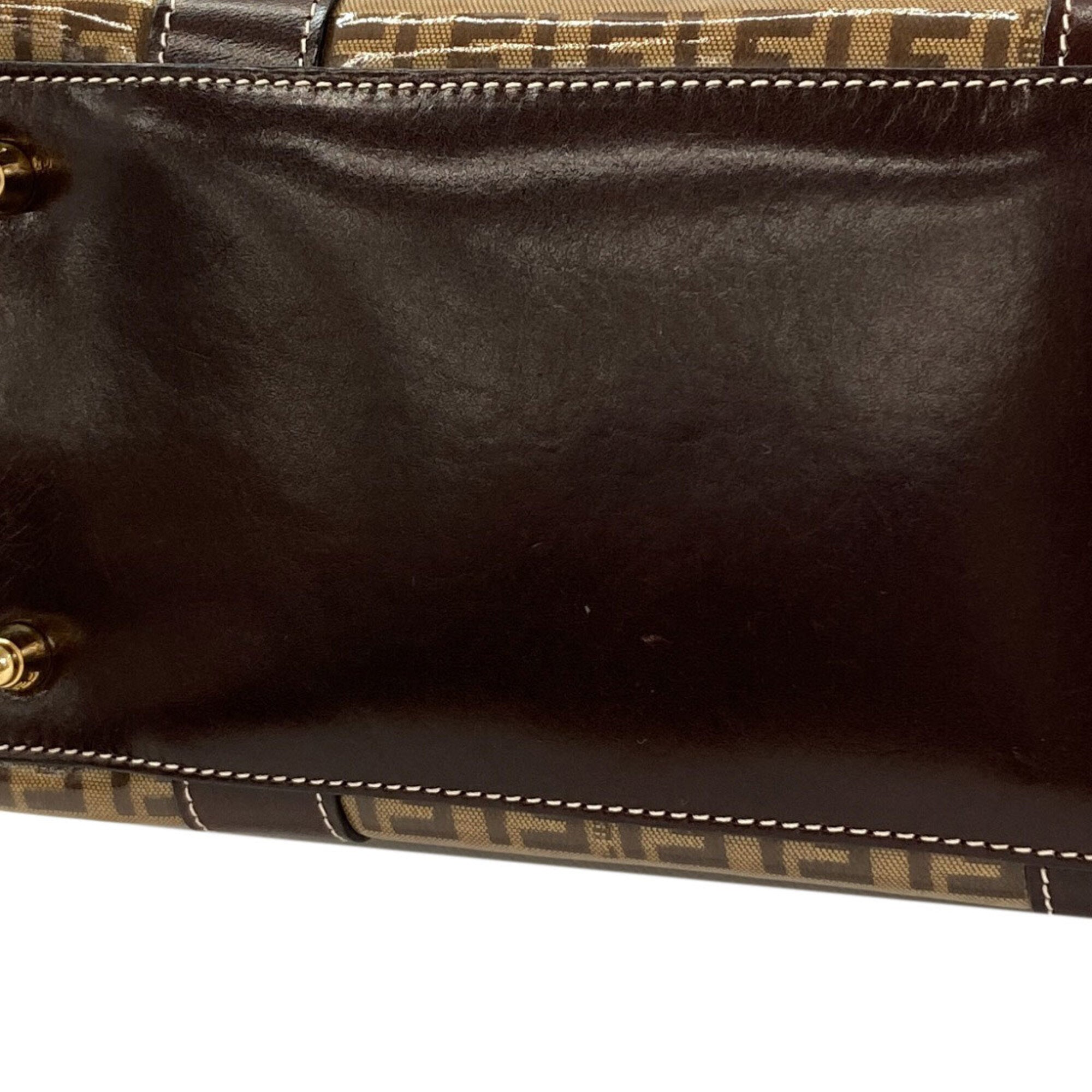 Fendi Zucchino Brown Leather Handbag (Pre-Owned)