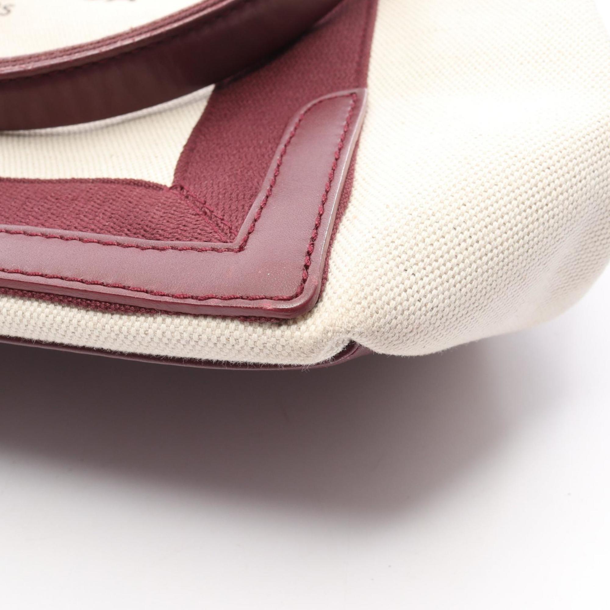 Balenciaga Bordeaux Ivory Canvas Leather Pouch Tote Bag (Pre-Owned)