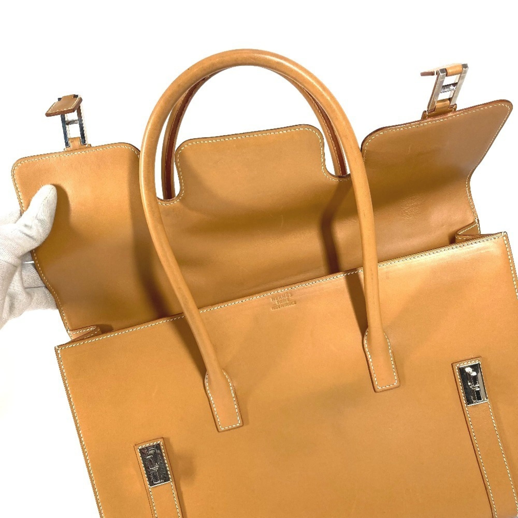 Hermes Natural Box Calf Leather Handbag Tote Bag (Pre-Owned)