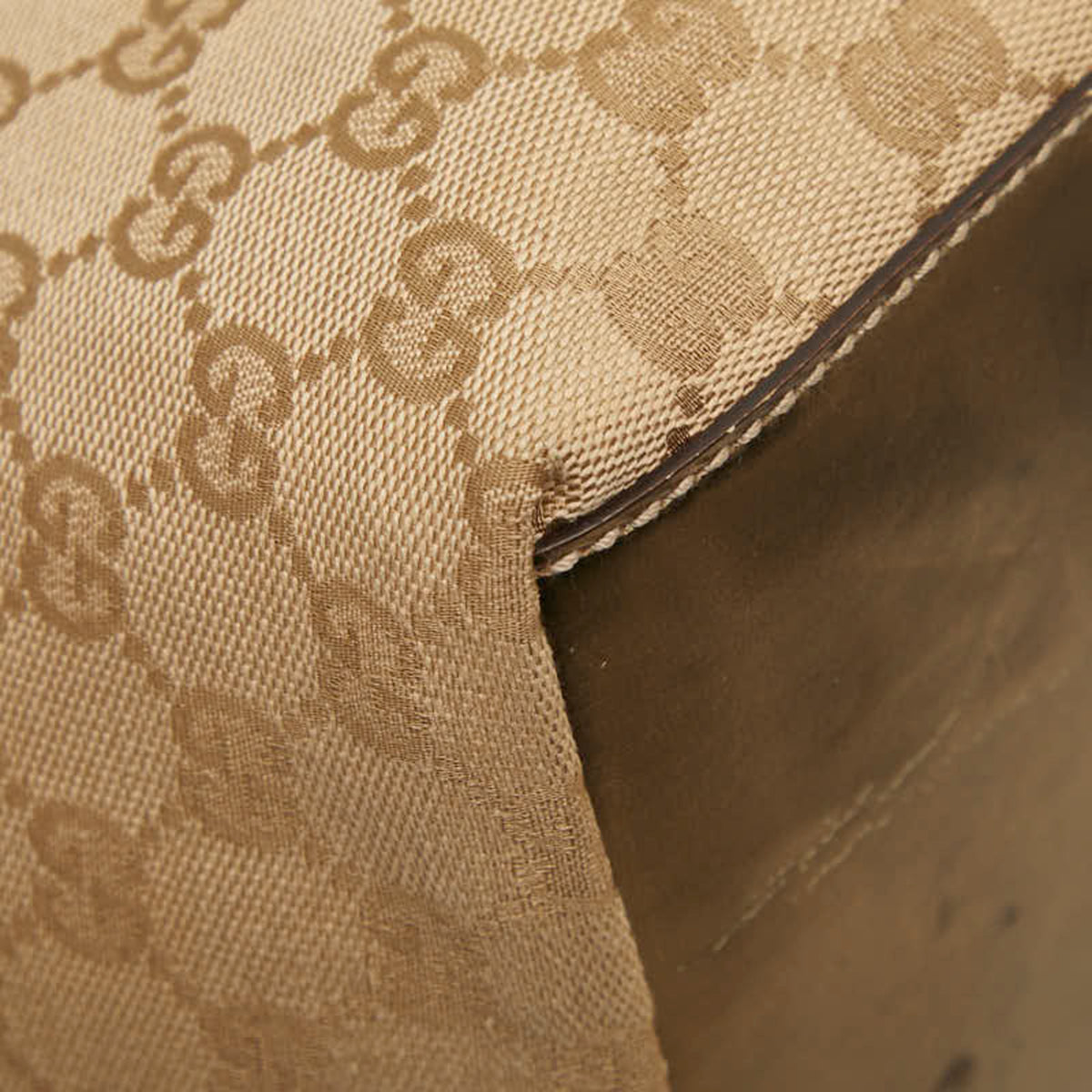 Gucci Beige Gold Canvas Leather Handbag (Pre-Owned)