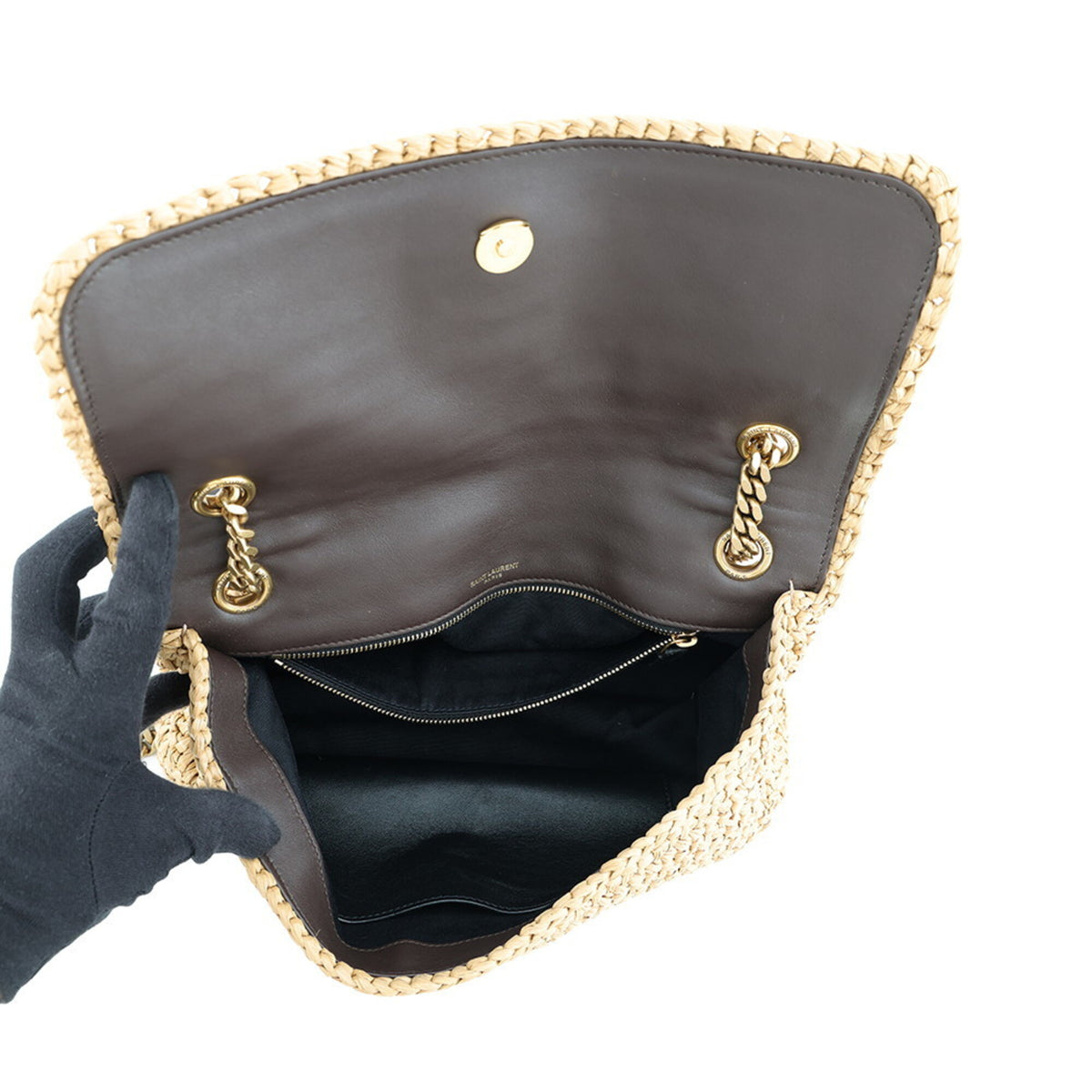 Yves Saint Laurent Beige Brown Raffia Leather Handbag Shoulder Bag (Pre-Owned)