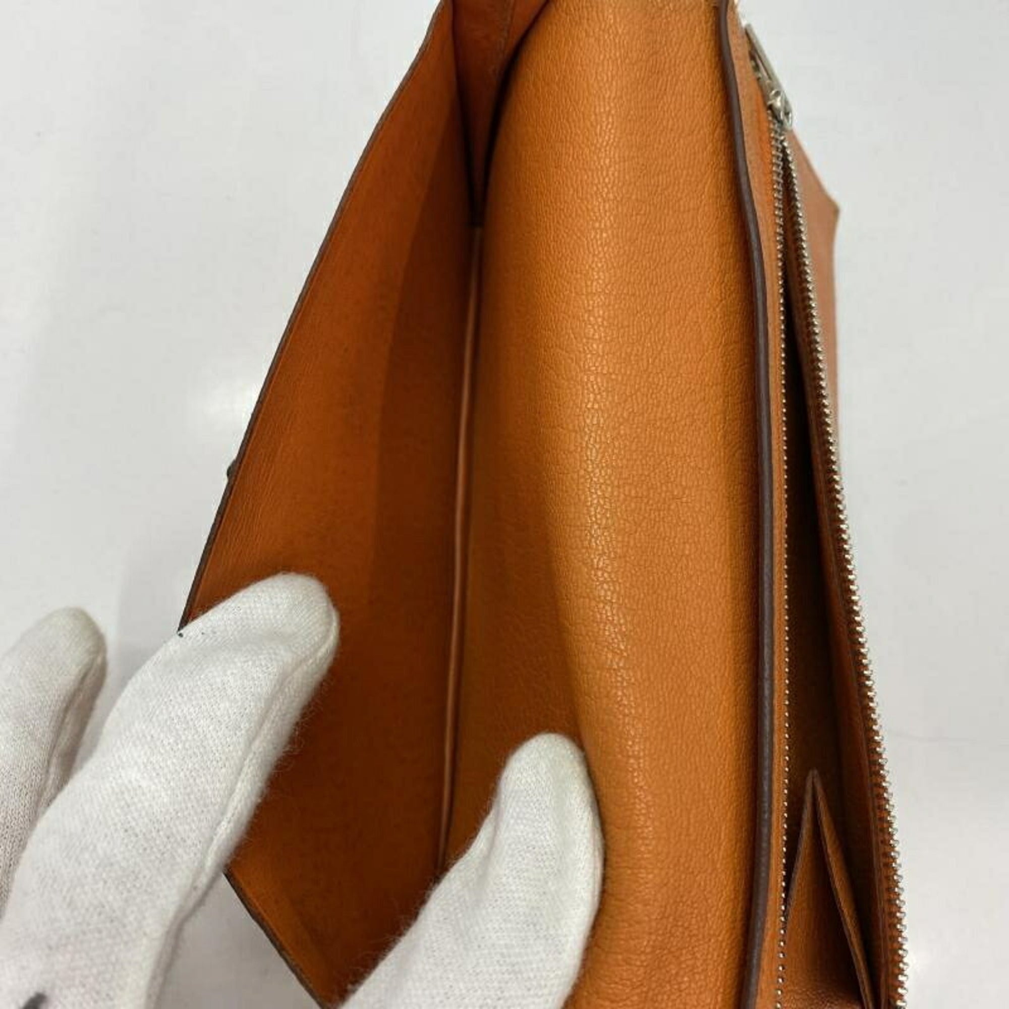Hermes Bearn Orange Long Wallet (Bi-Fold) (Pre-Owned)