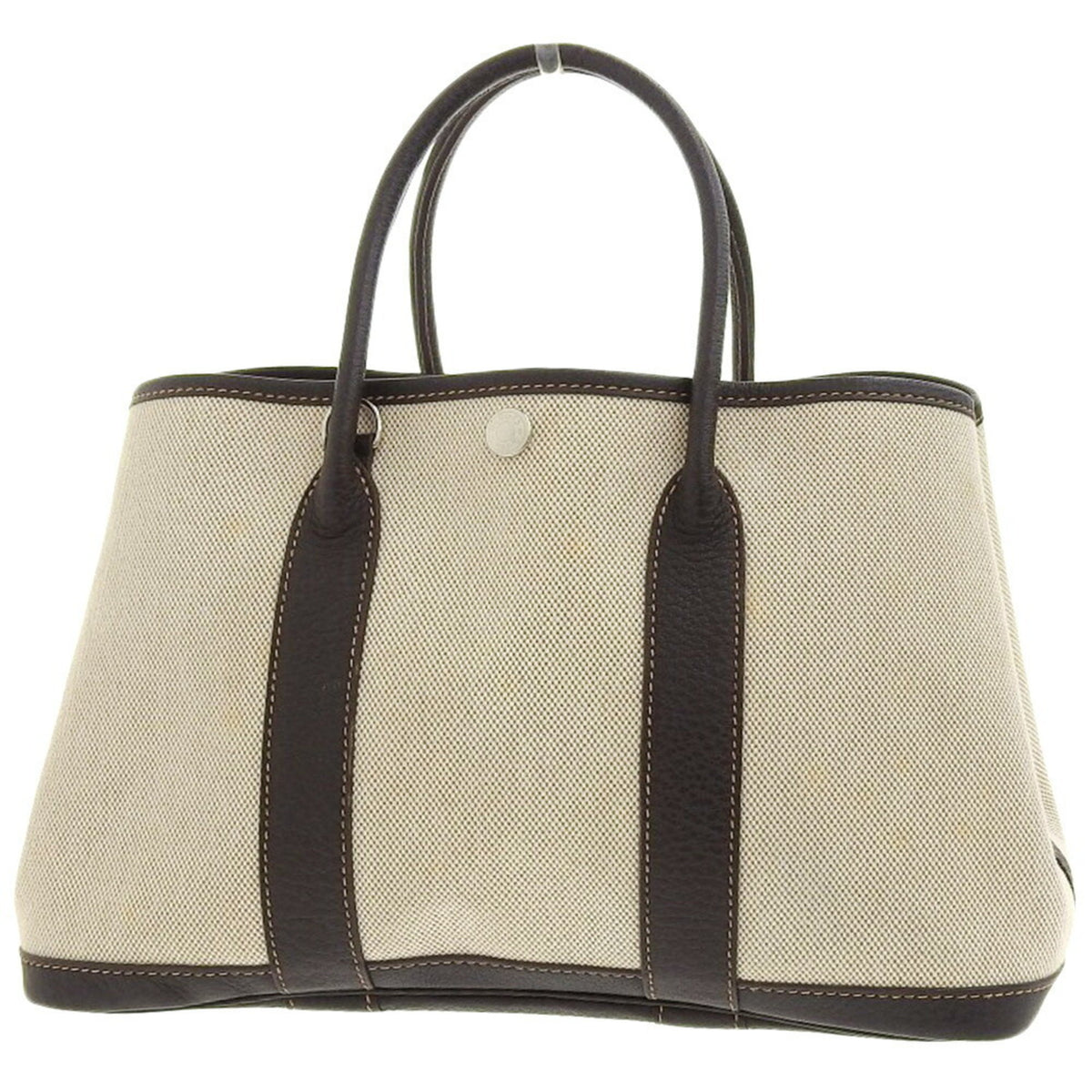 Hermes Beige Brown Marron Toile Officier Buffalo Leather Tote Bag (Pre-Owned)