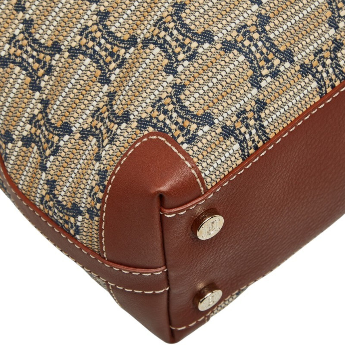Celine Beige Brown Leather Canvas Shoulder Bag Tote Bag (Pre-Owned)