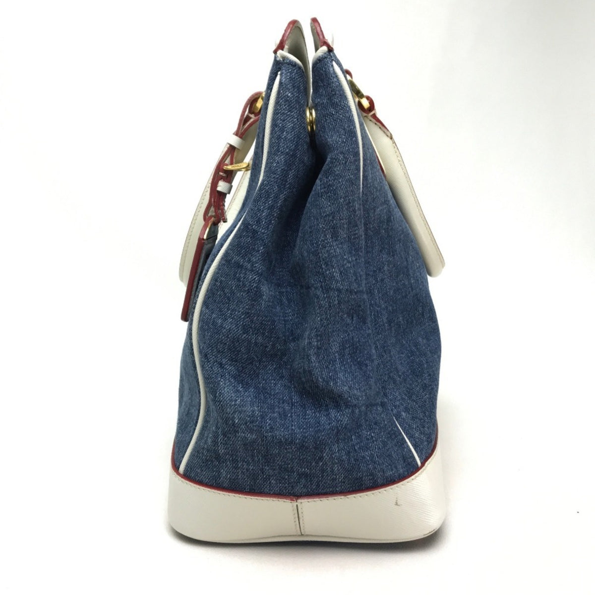 Prada Blue White Denim Leather Handbag (Pre-Owned)