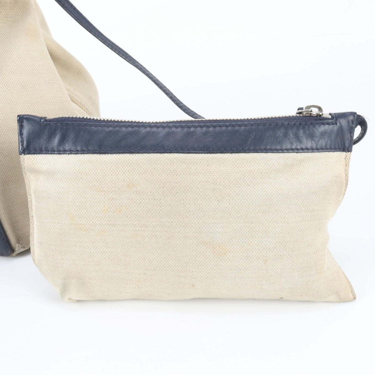 Balenciaga Beige Navy Leather Canvas Handbag Pouch Shoulder Bag Tote Bag (Pre-Owned)