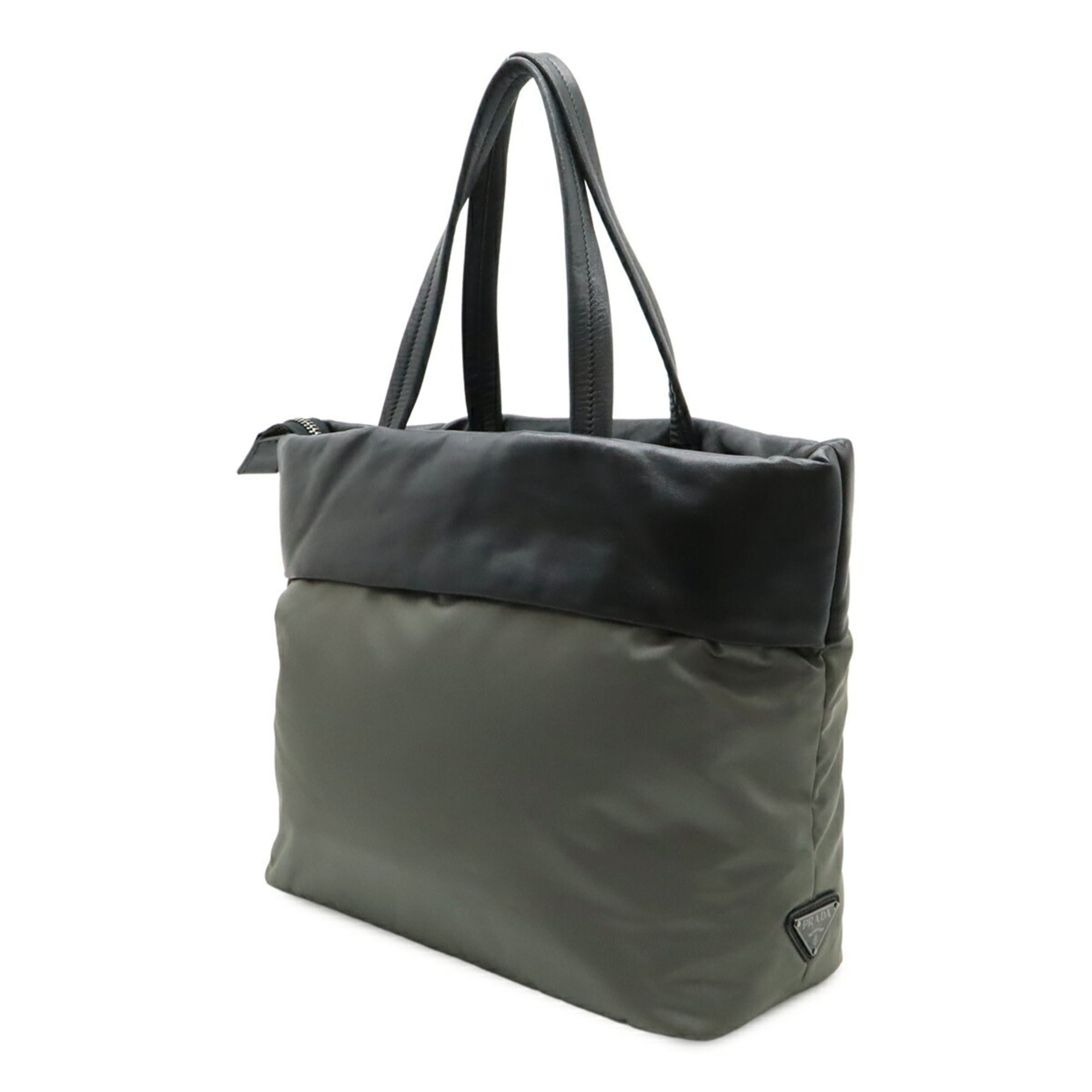 Prada Black Gray Nero Nylon Leather Tote Bag (Pre-Owned)