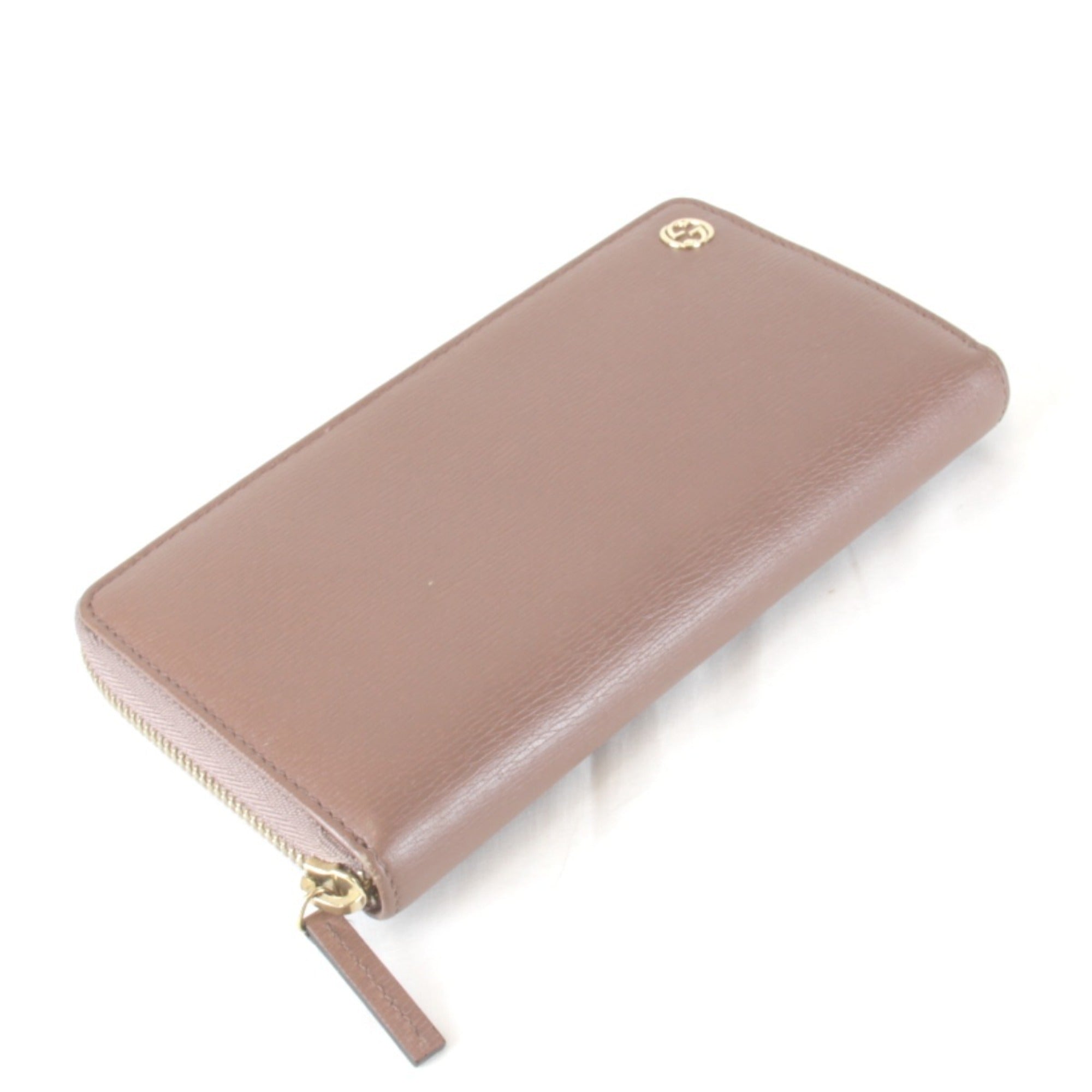 Gucci Gucci Interlocking Gray Beige Pink Leather Long Wallet (Bi-Fold) (Pre-Owned)