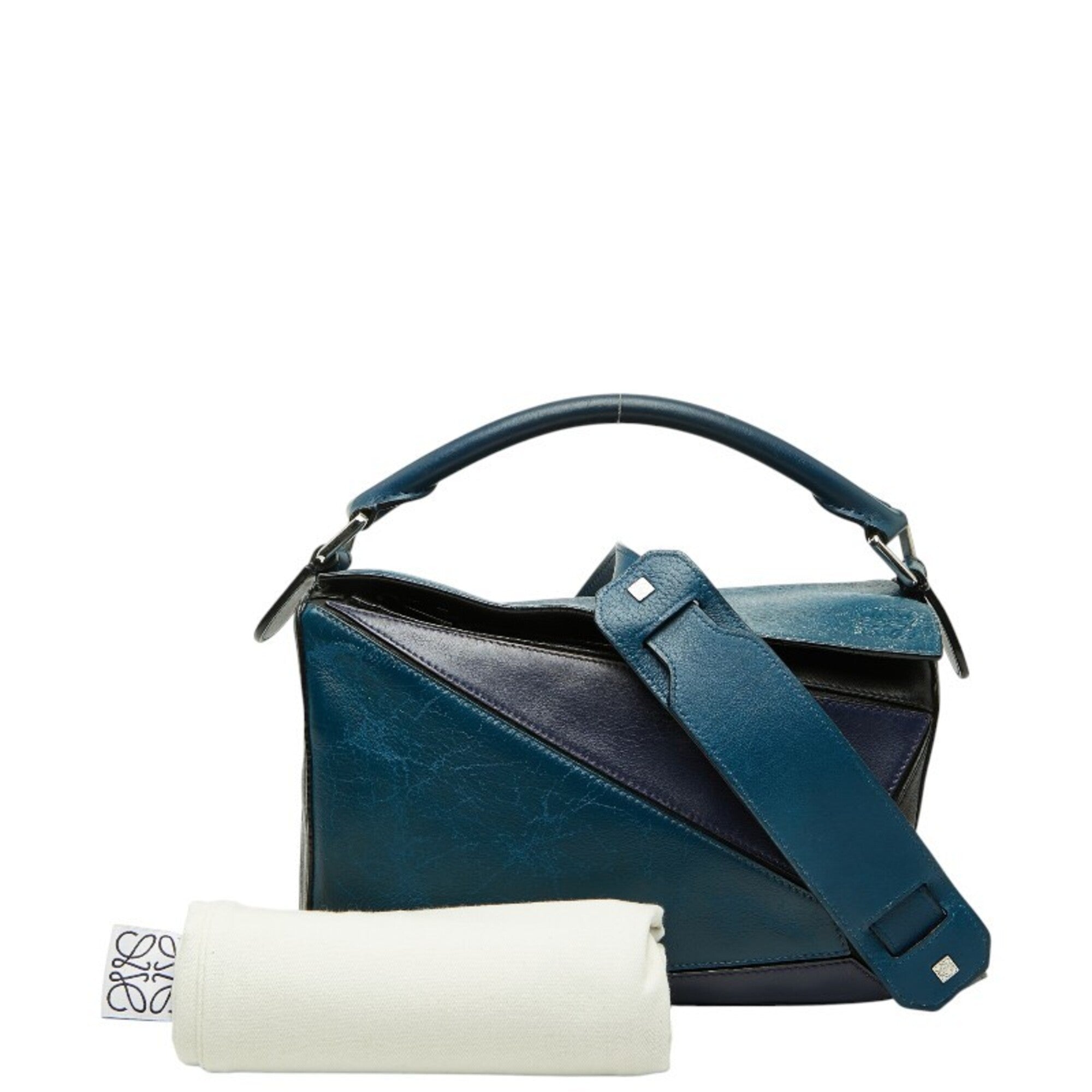 Loewe Puzzle Navy Purple Leather Handbag Shoulder Bag (Pre-Owned)