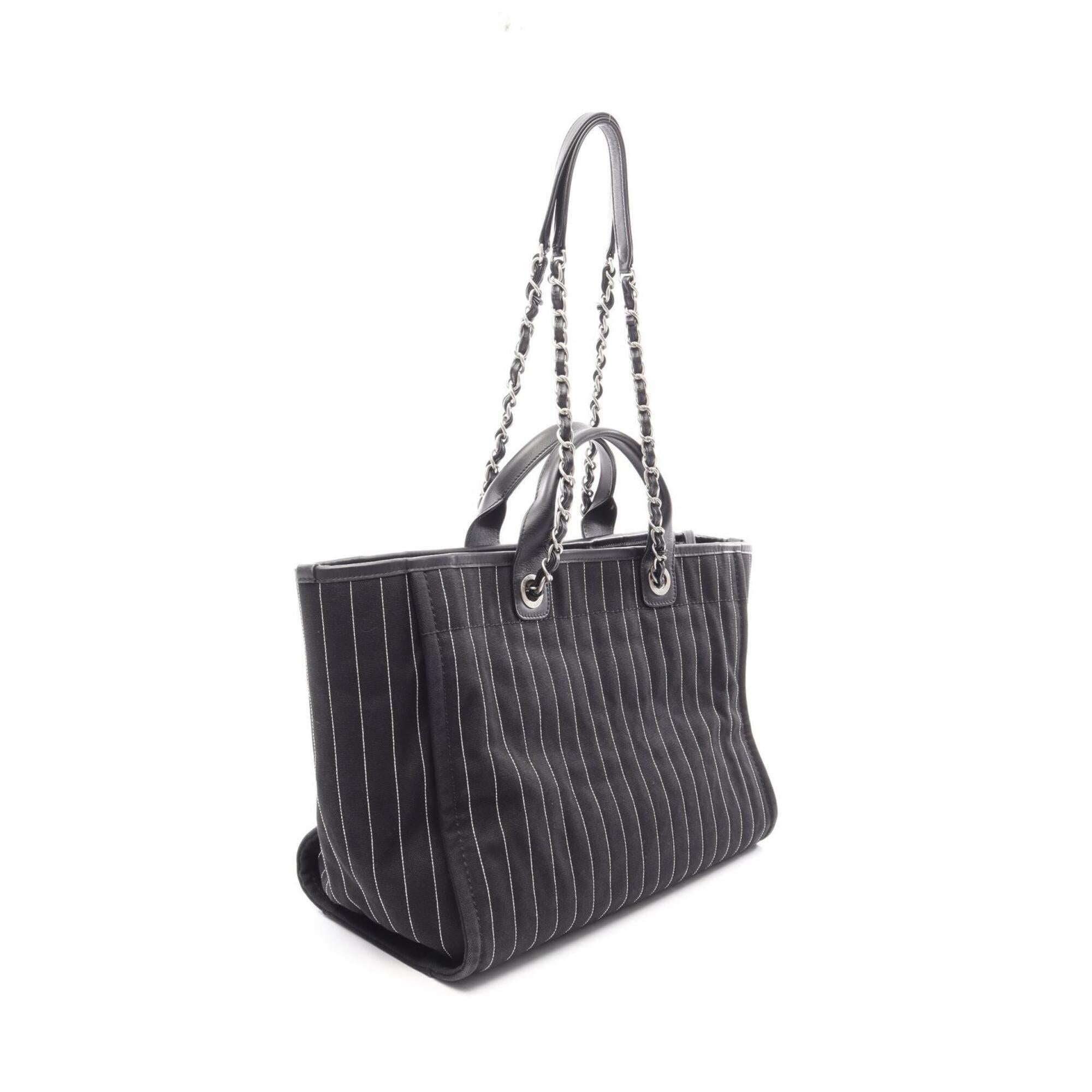 Chanel Black White Canvas Leather Handbag Pouch Tote Bag (Pre-Owned)