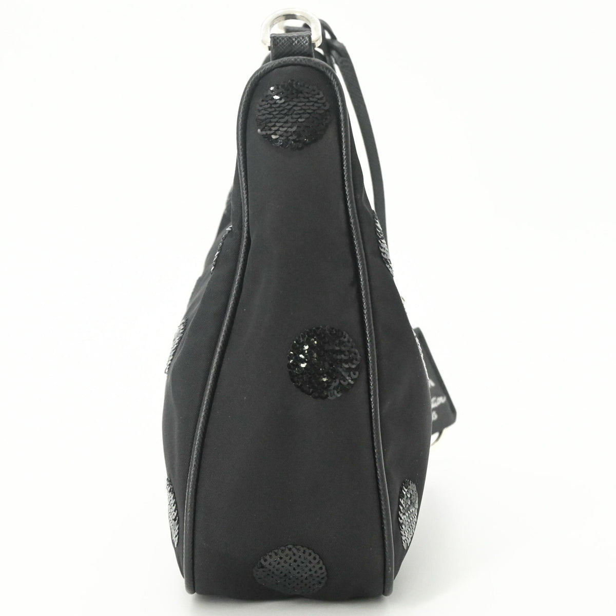 Prada Black Nylon Leather Spangles Handbag Shoulder Bag (Pre-Owned)