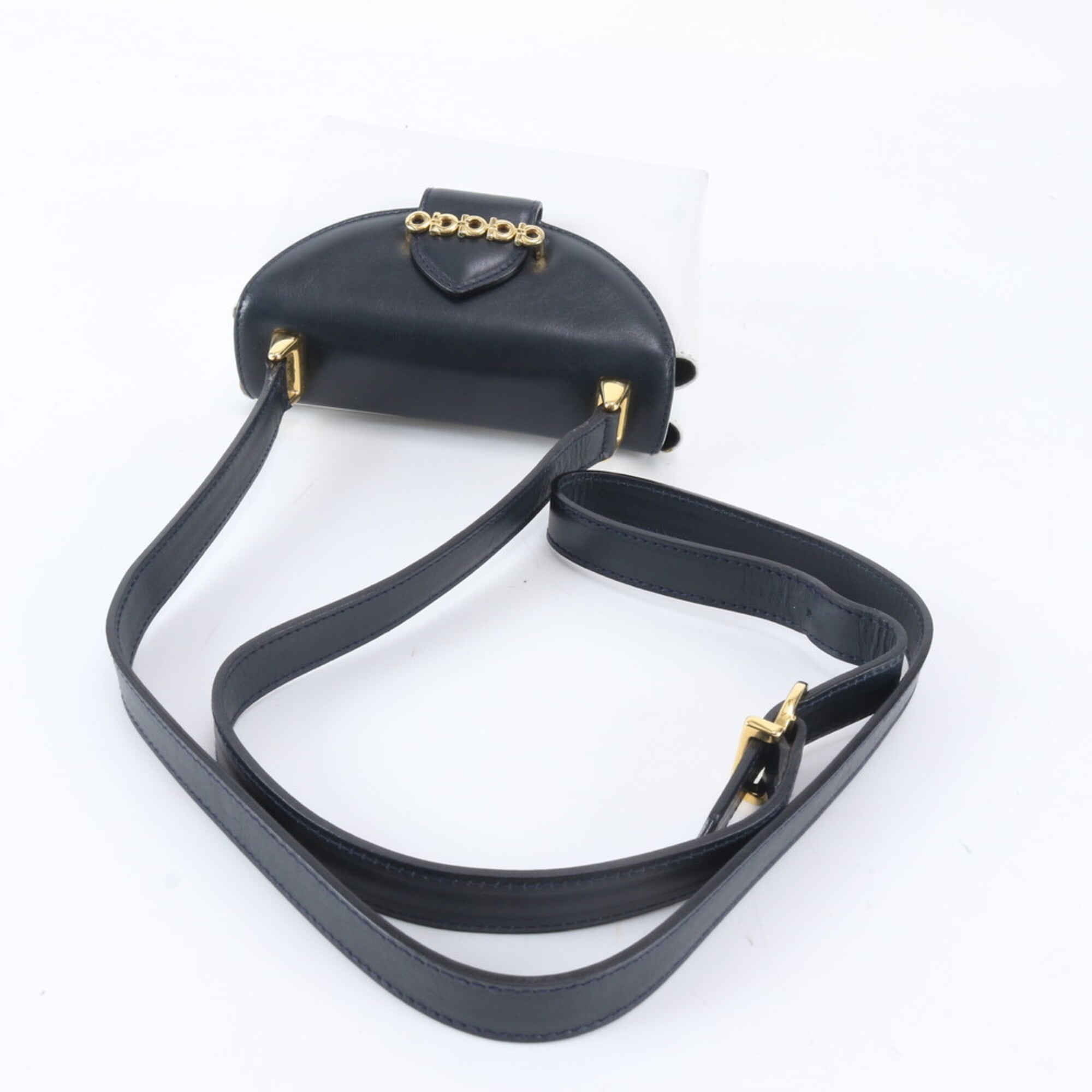 Salvatore Ferragamo Black White Leather Shoulder Bag (Pre-Owned)