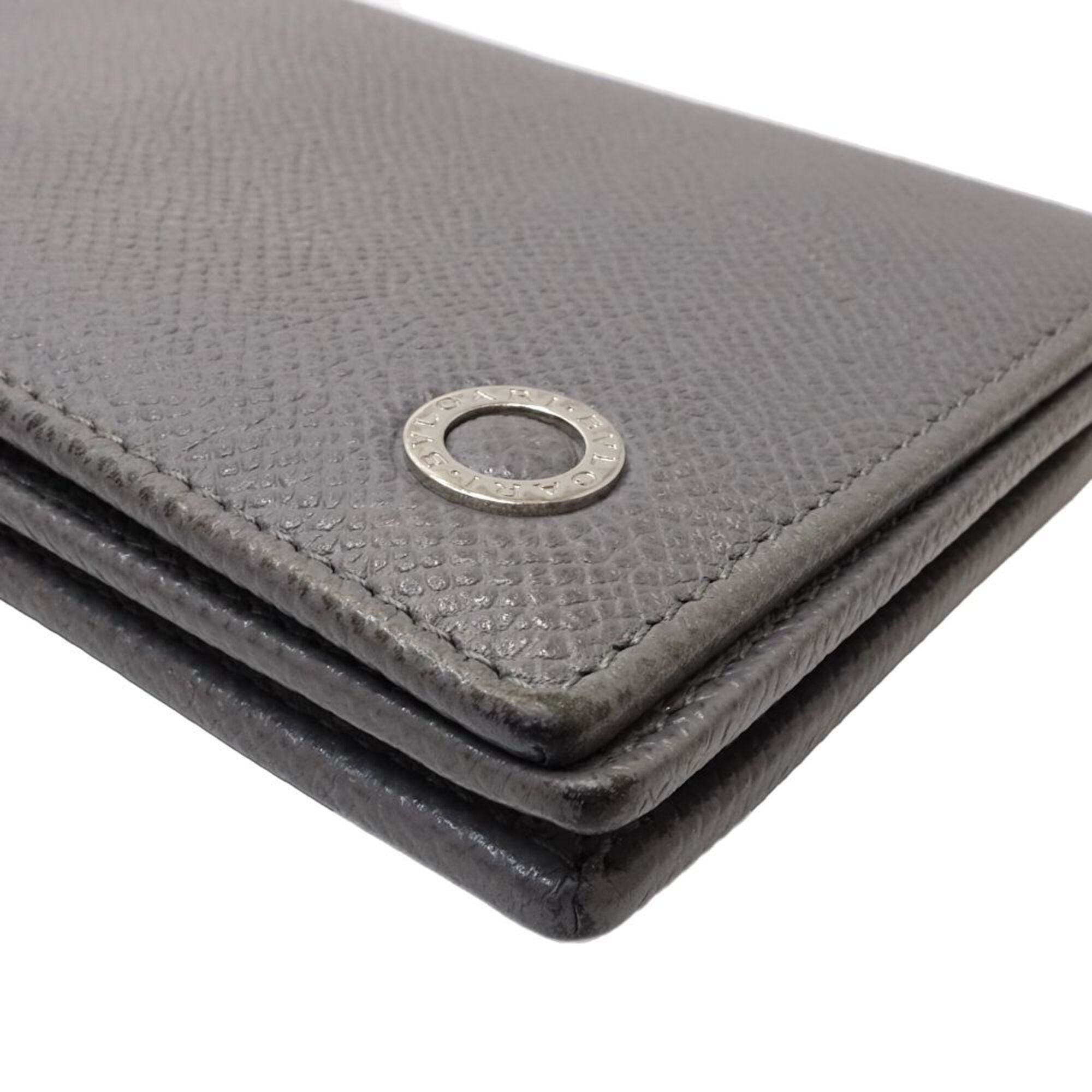 Bvlgari Gray Leather Long Wallet (Bi-Fold) (Pre-Owned)