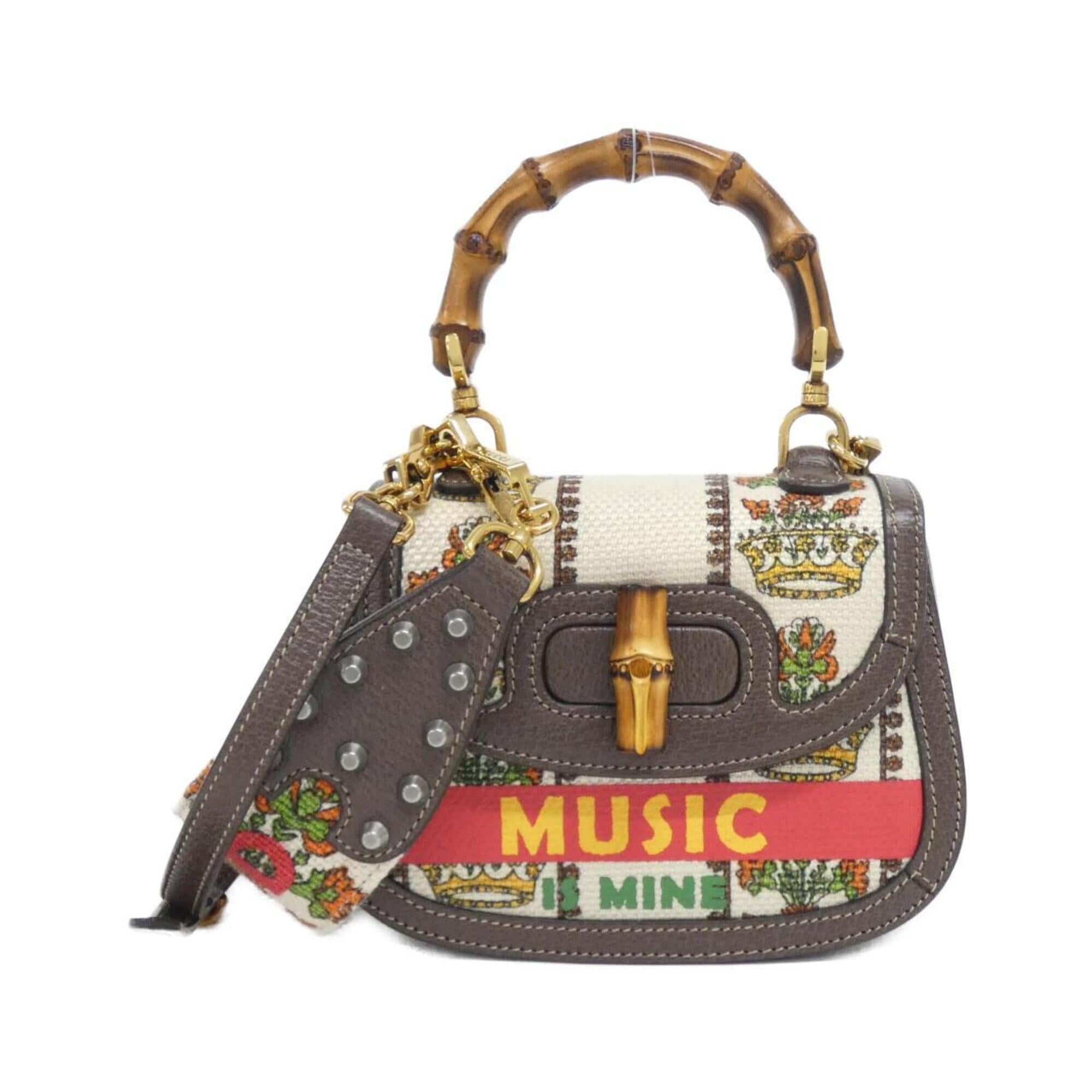 Gucci Brown Ivory Multi-Color Canvas Leather Handbag (Pre-Owned)