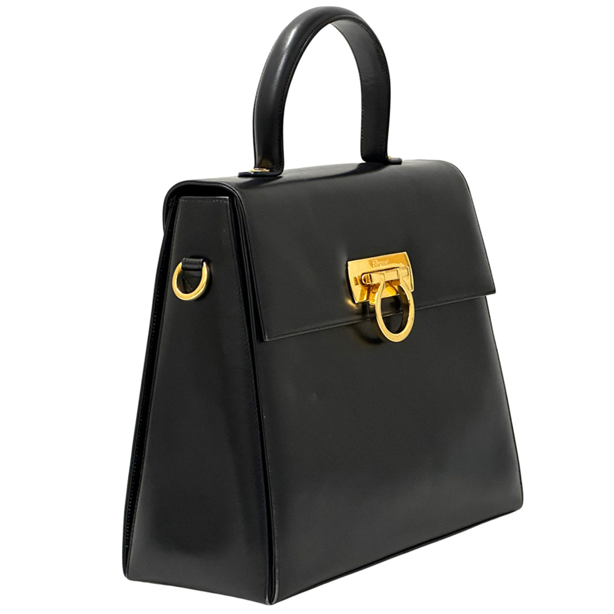 Salvatore Ferragamo Black Leather Handbag Shoulder Bag (Pre-Owned)