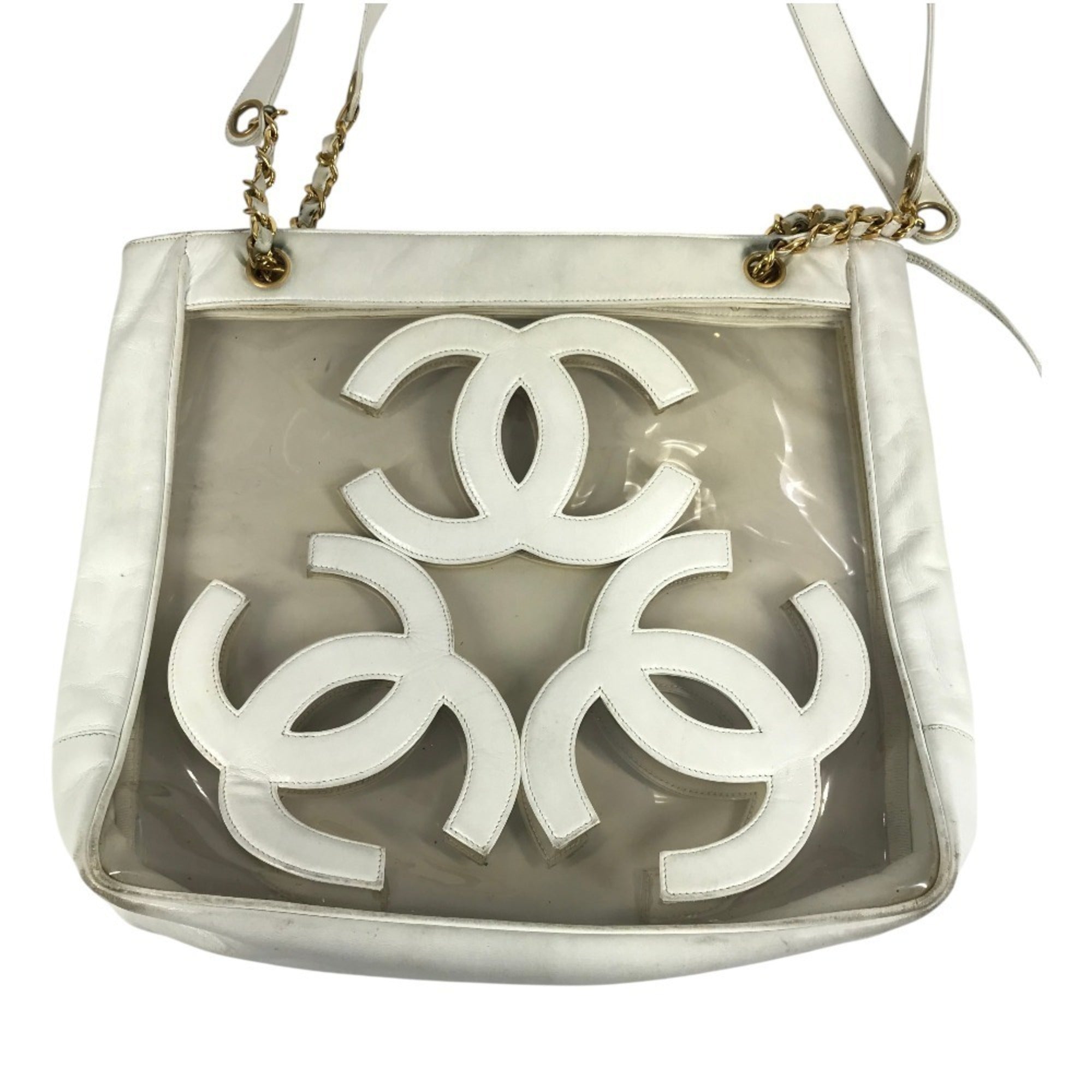 Chanel White Vinyl Leather Shoulder Bag Tote Bag (Pre-Owned)