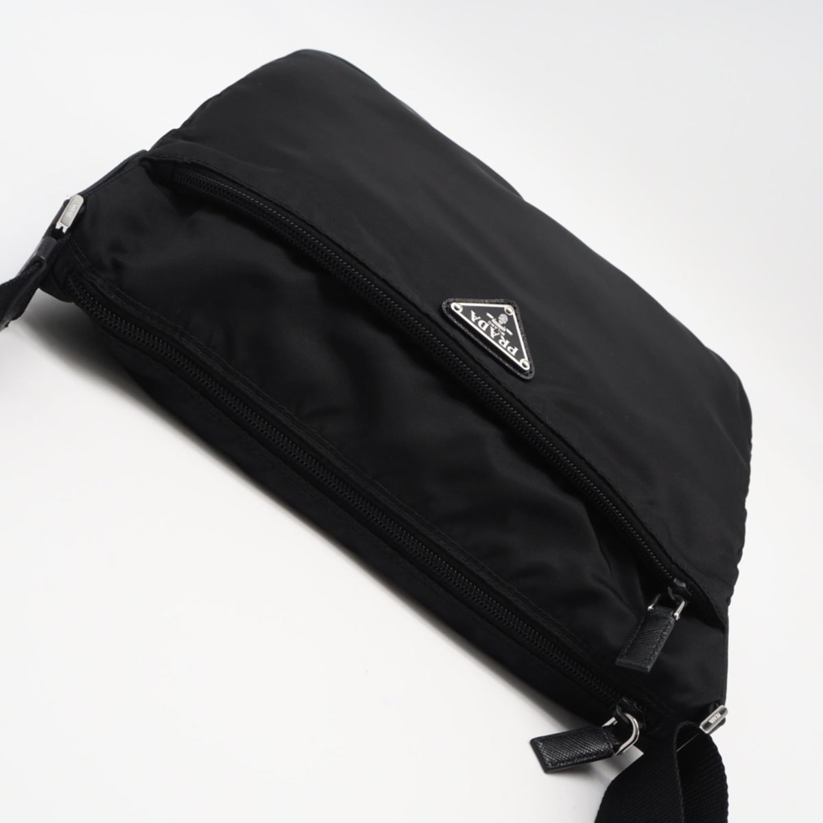 Prada Saffiano Black Nylon Leather Shoulder Bag (Pre-Owned)
