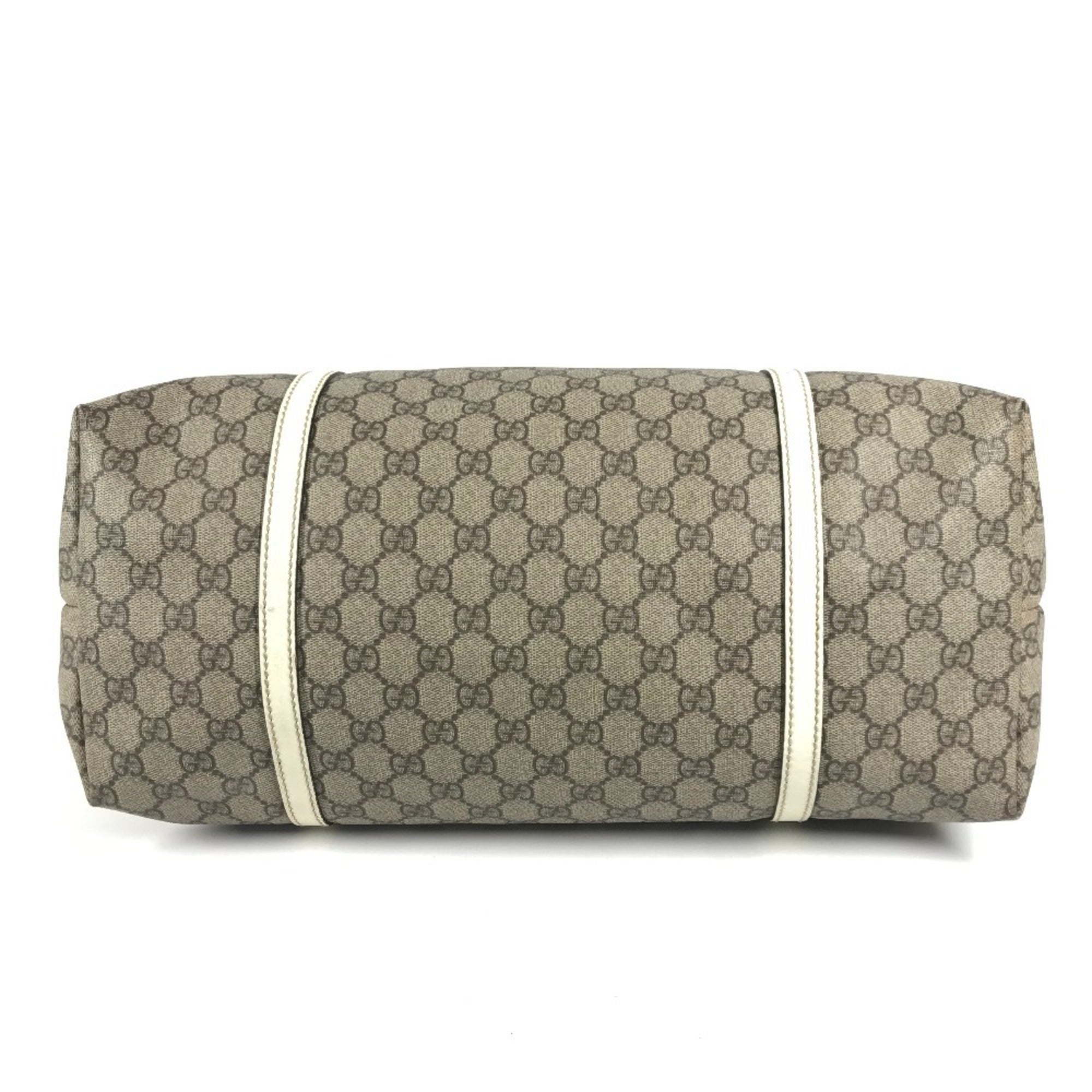 Gucci Beige White Gg Supreme Canvas Leather Shoulder Bag Tote Bag (Pre-Owned)